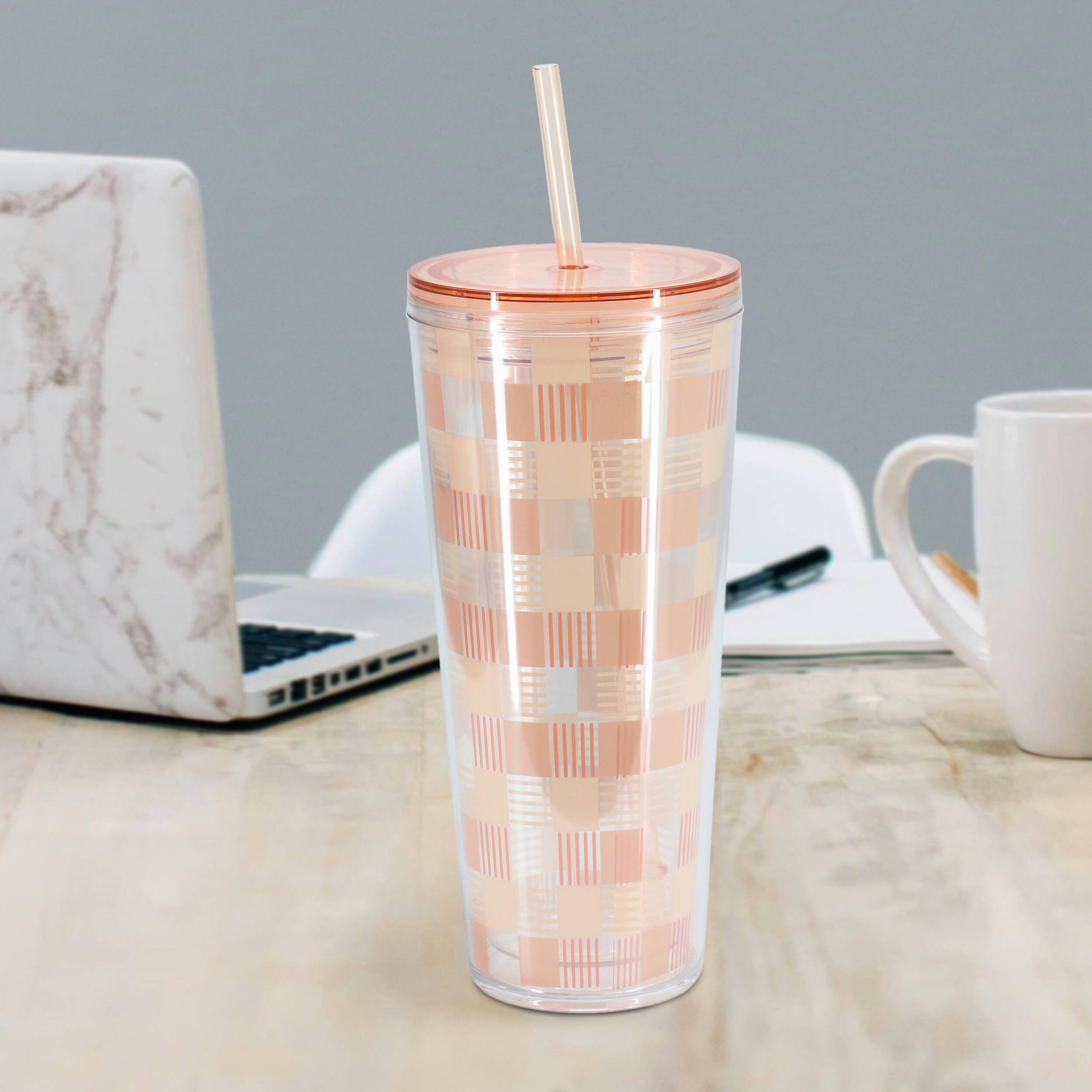 Alt View 5. Mr. Coffee - Mr. Coffee Modern Euphoria 4 Piece 23 Ounce Plastic Tumbler with Straw and Lid Set in Pink - Pink.