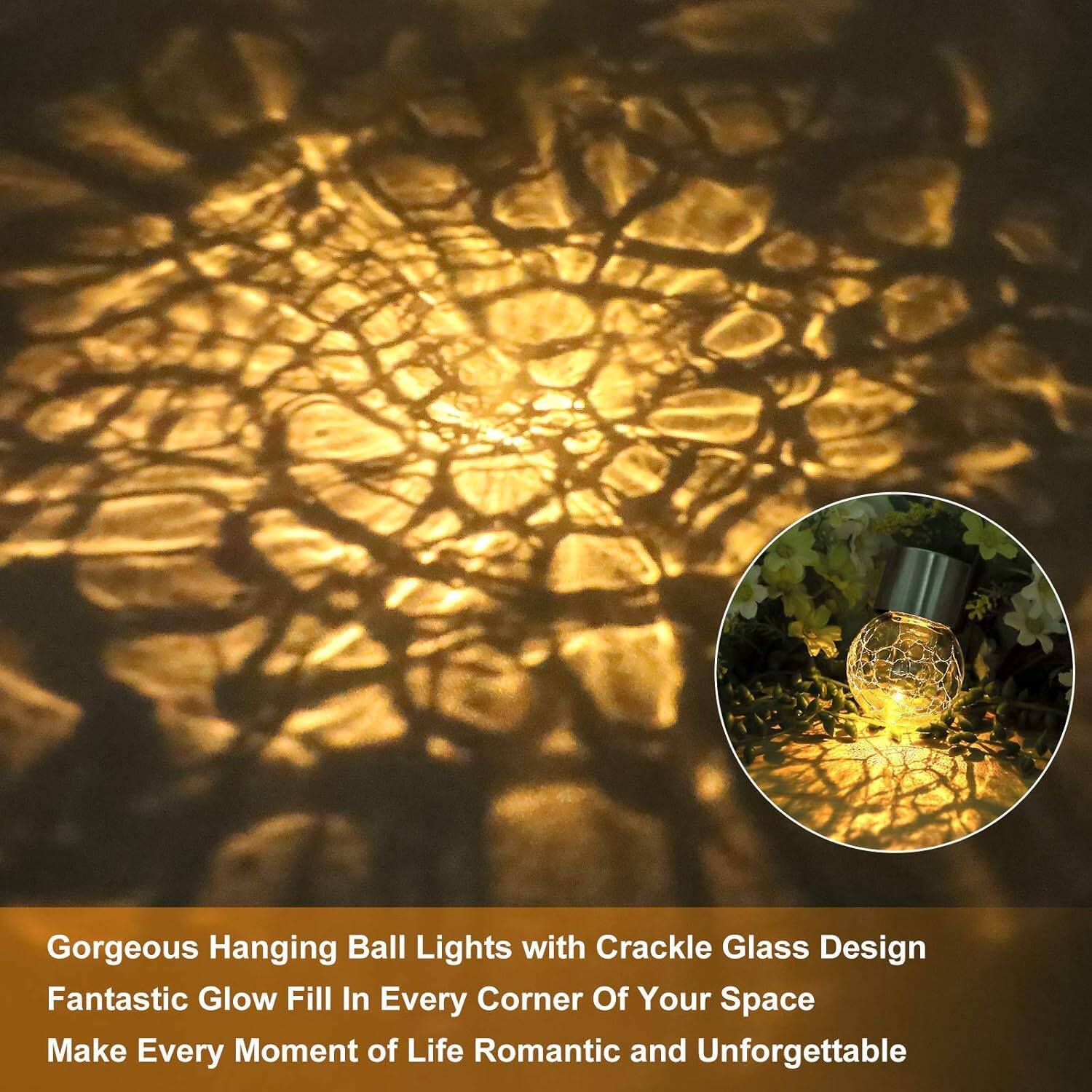 Gorgeous Hanging Ball Lights with Crackle Glass Design  
Fantastic Glow Fill In Every Corner Of Your Space  
Make Every Moment of Life Romantic and Unforgettable