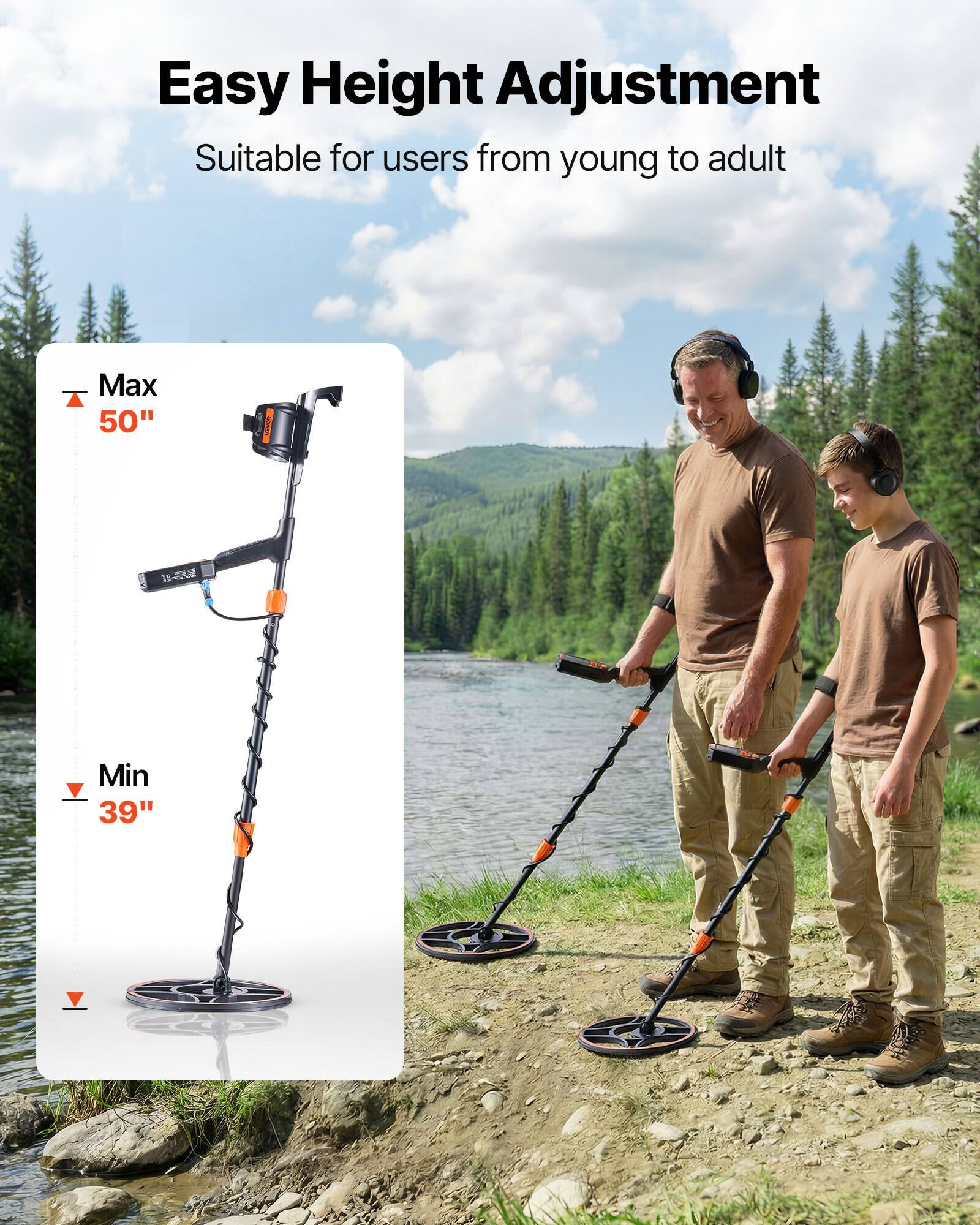 Easy Height Adjustment  
Suitable for users from young to adult  
Max 50"  
Min 39"