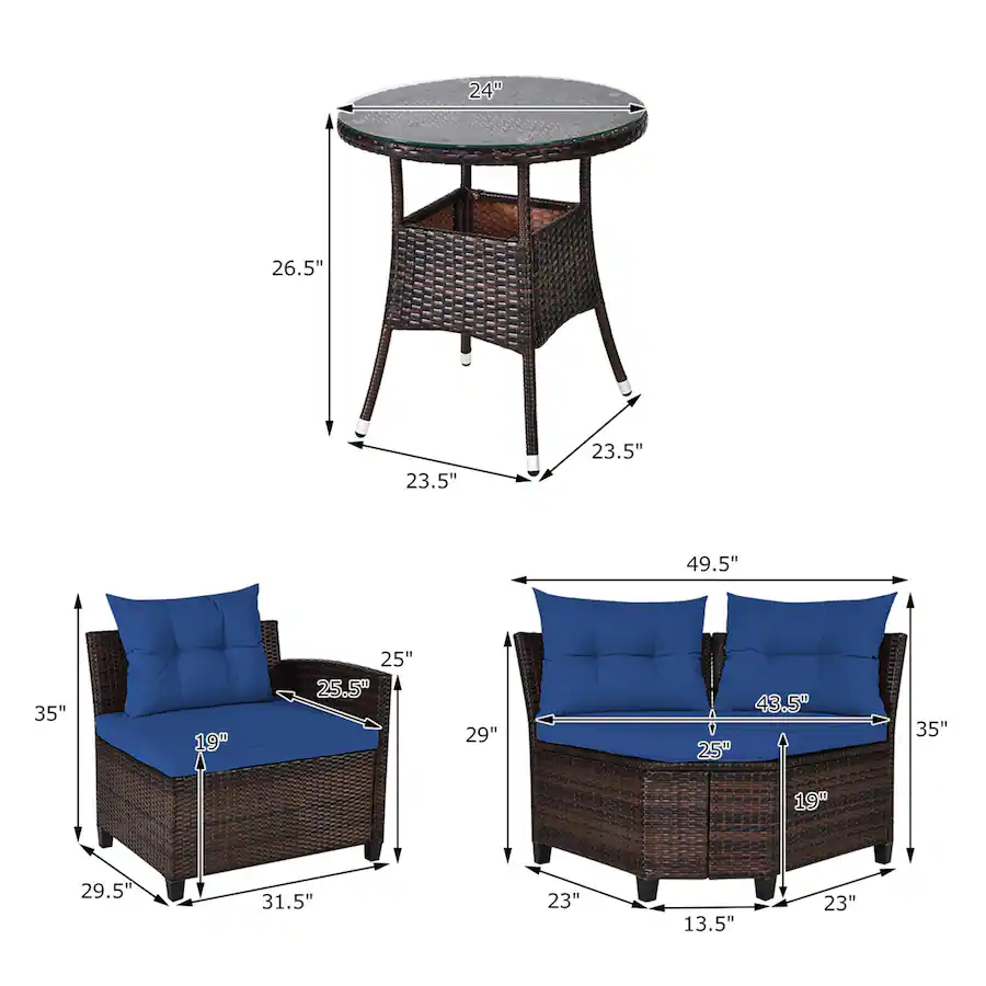 Gymax 4PCS Patio Furniture Set Outdoor Rattan Sectional Sofa Set w ...