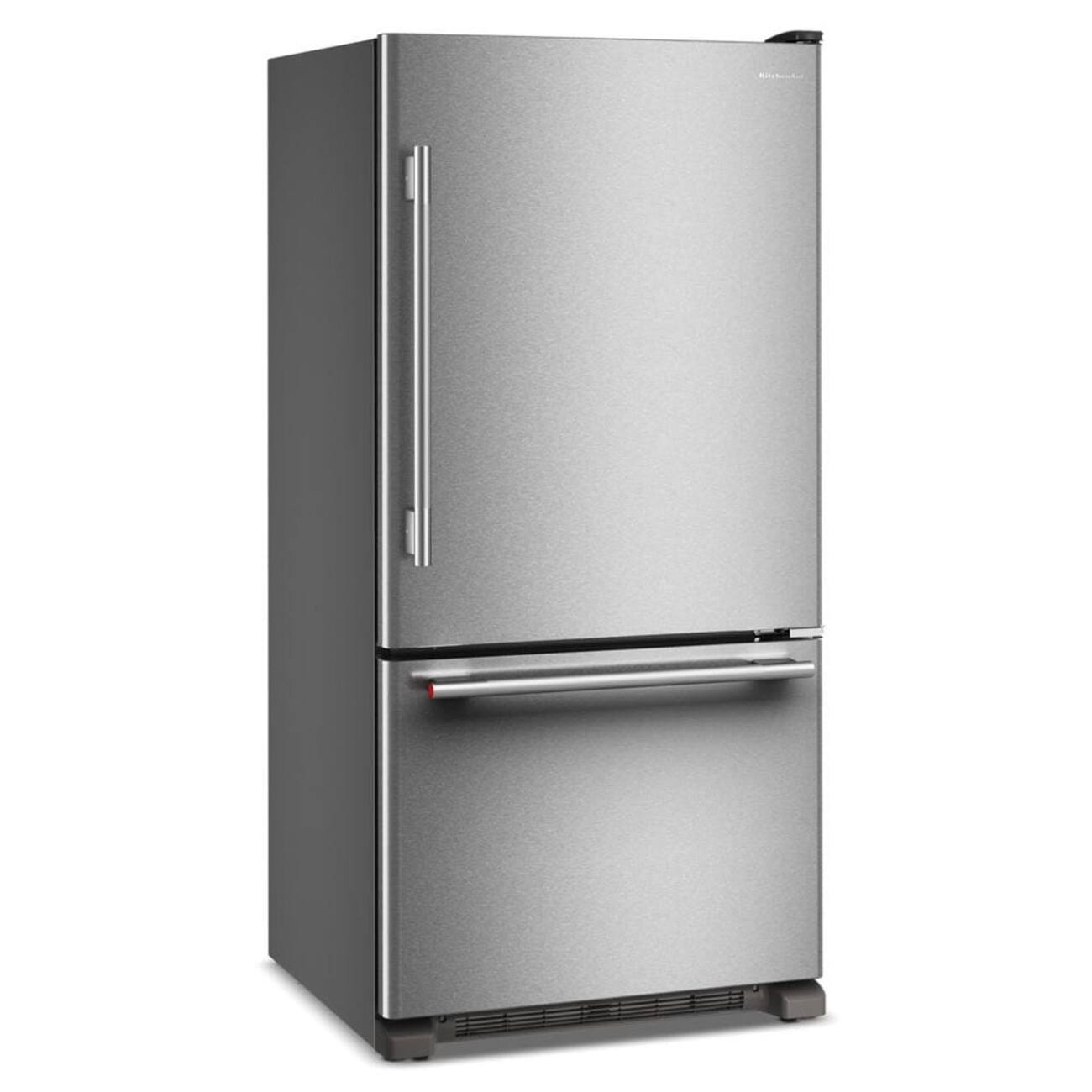 Angle. KitchenAid - 22 Cu. Ft. 33-Inch Standard-Depth Bottom Mount Refrigerator with Right Door Swing - PrintShield Stainless.