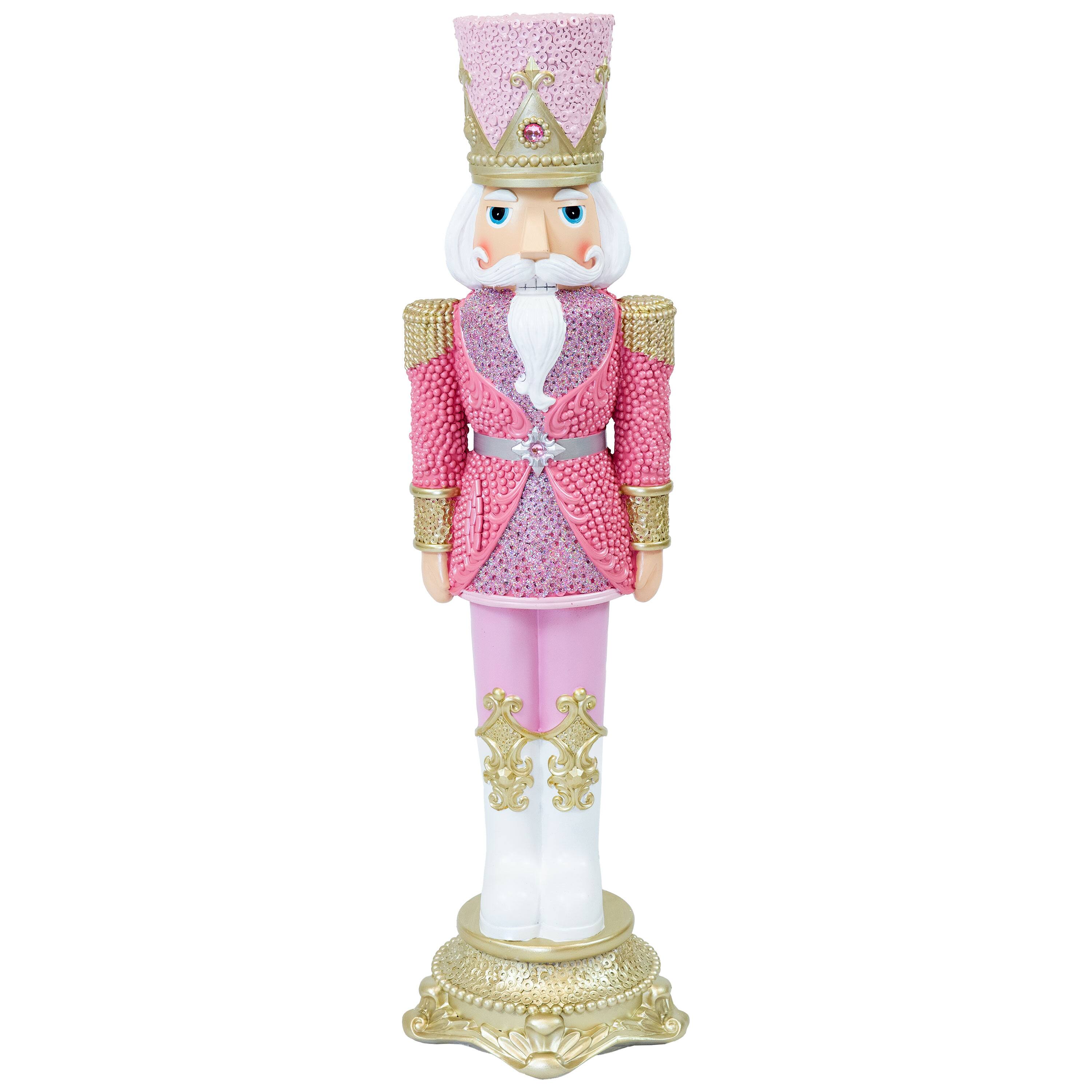 Front. Sunnydaze - Kenneth the Princely Christmas Statue - 37" H - Pink.