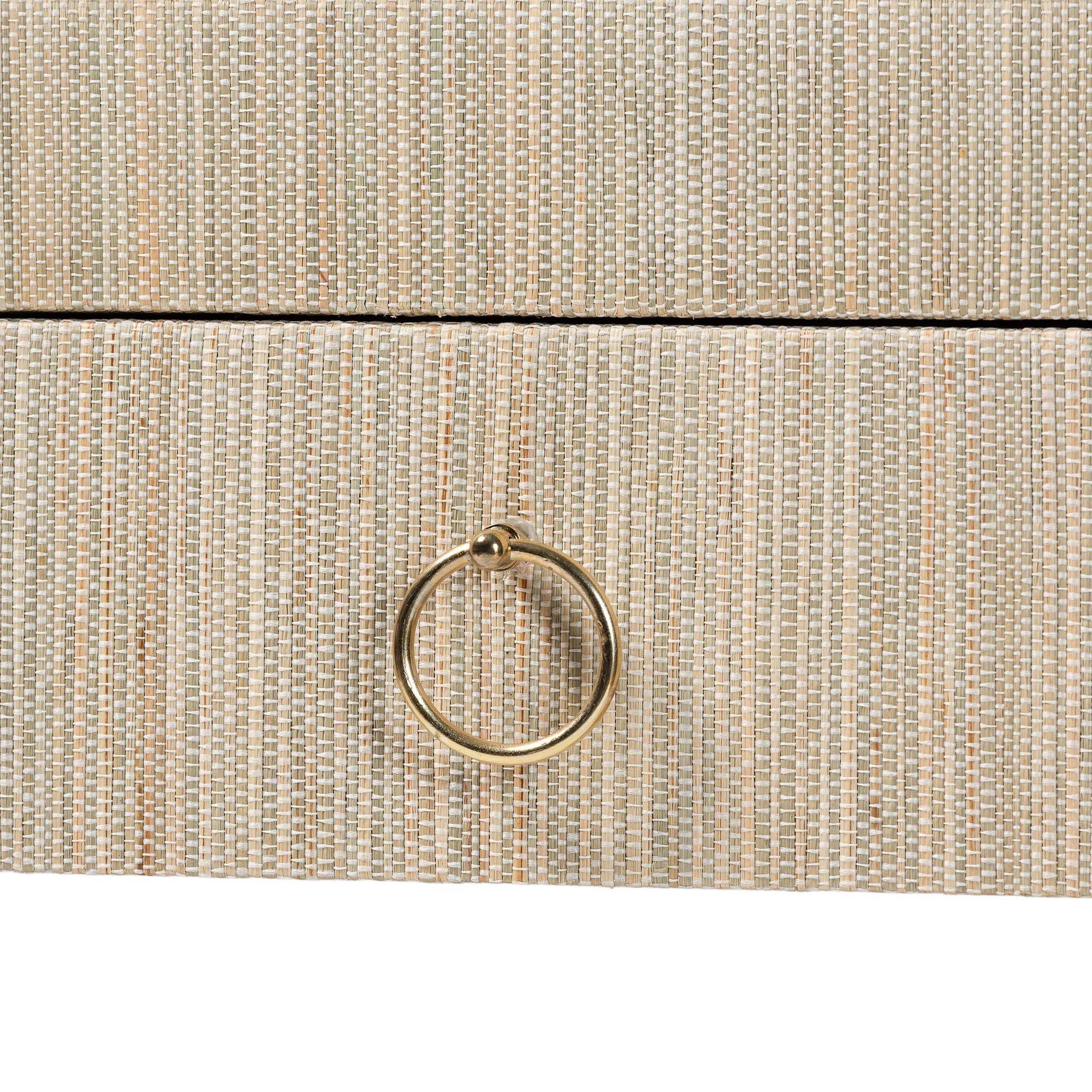 Alt View 2. bali & pari - Cielo Bohemian Woven Grasscloth 3-Drawer Console Table - Natural/Gold.