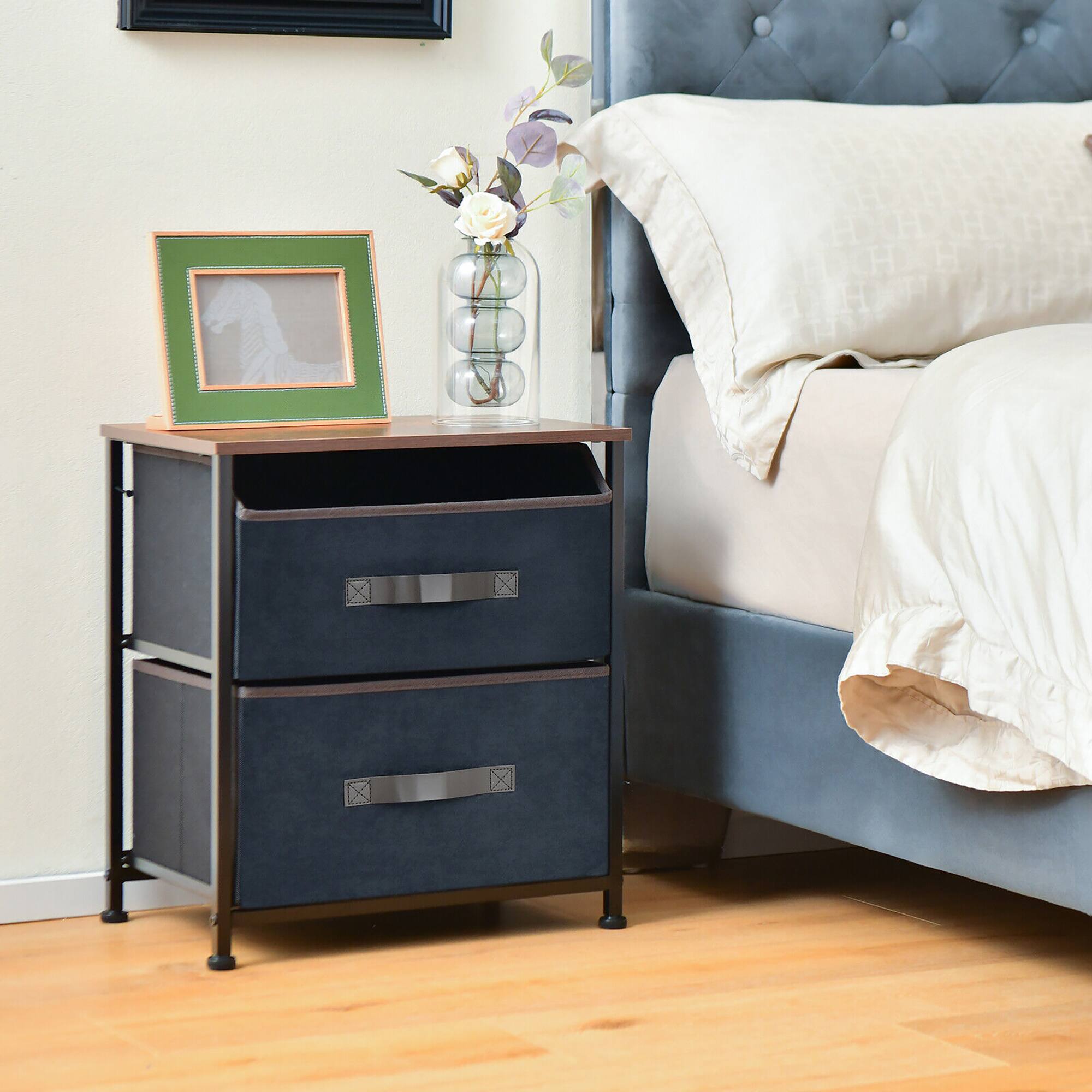Alt View 3. Gymax - Gymax 2PCS Nightstand End Side Table Dresser w/ 2 Pull-out Fabric Drawers for Bedroom - Rustic Brown.