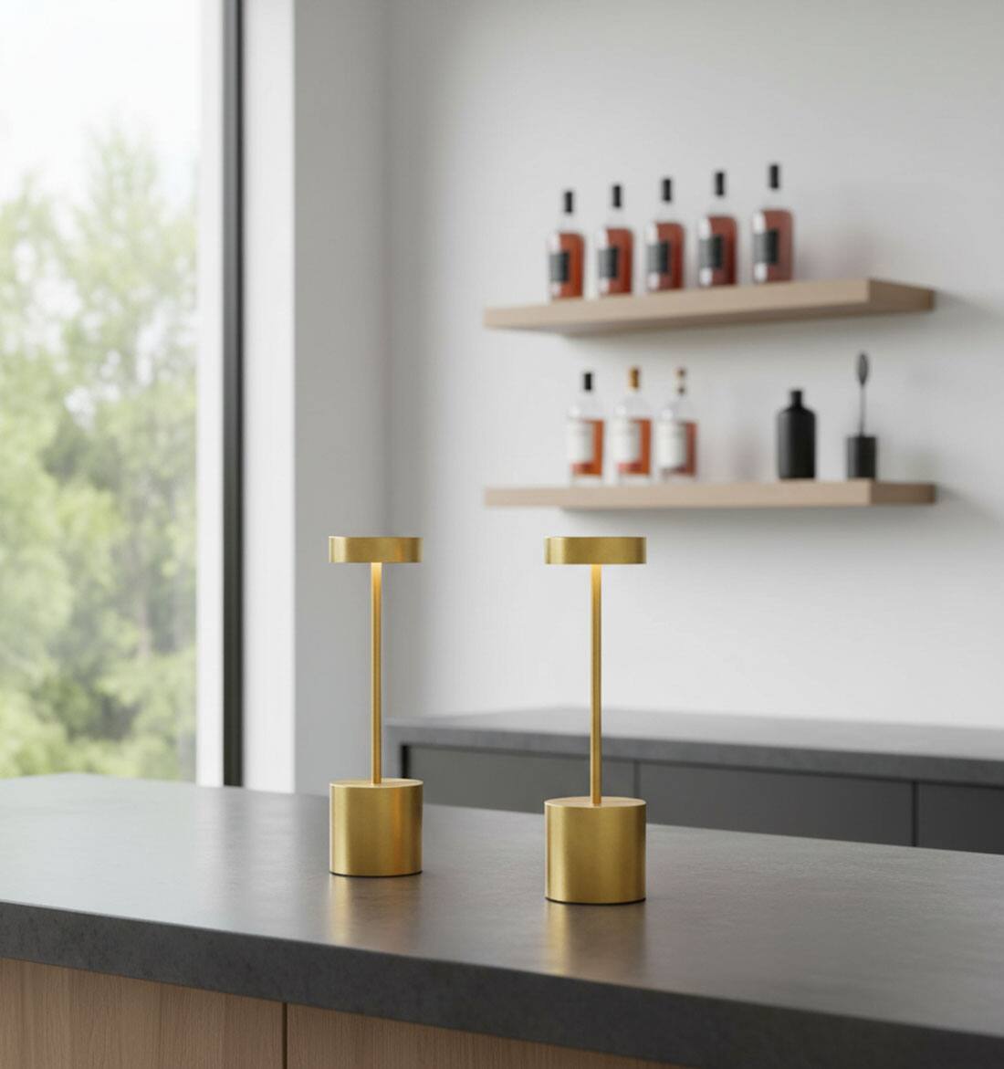 Alt View 1. FINEAK - LED Cordless Table Lamps 3 Color Stepless Dimming Battery Powered Lamp (Set of 2) - Gold.