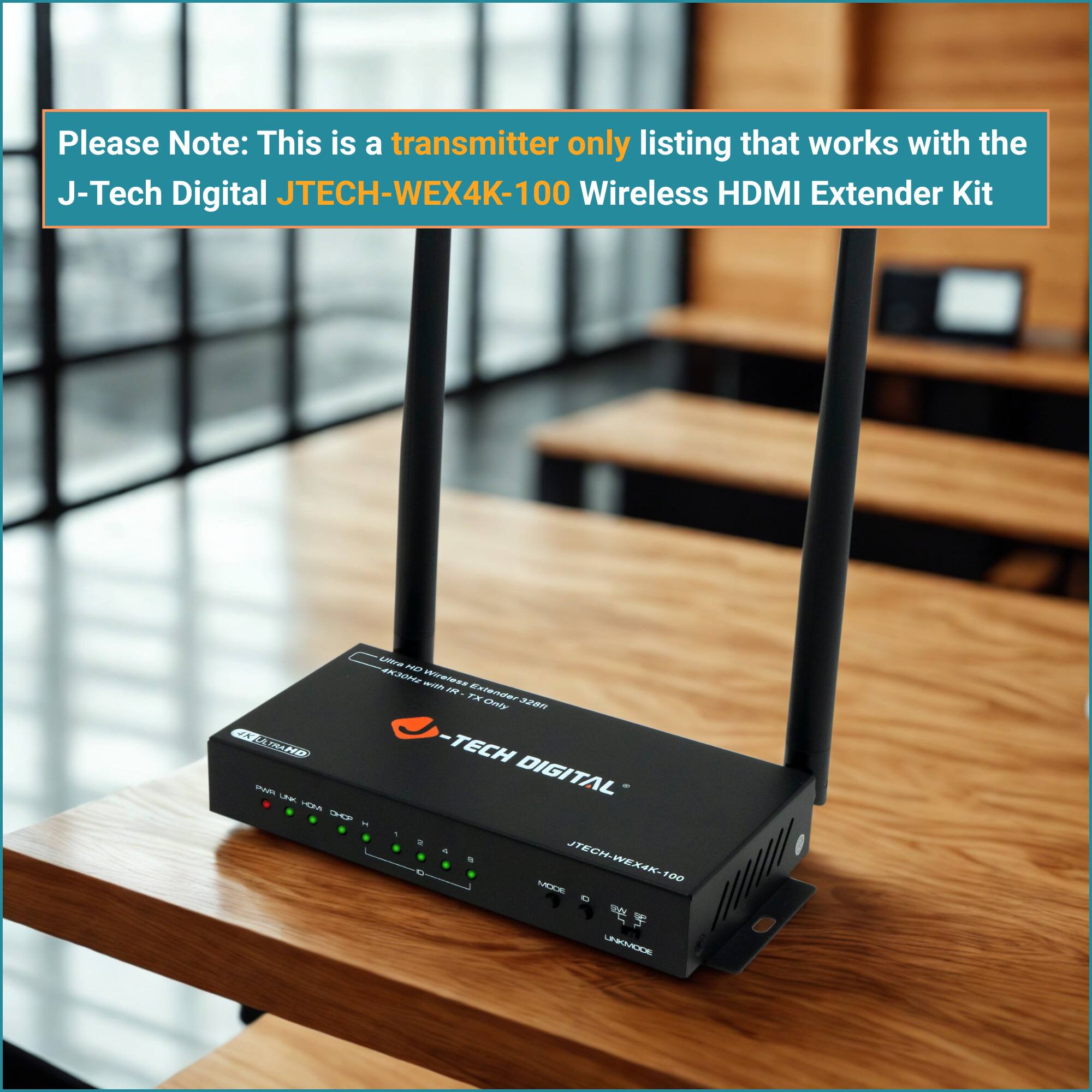 Please Note: This is a transmitter only listing that works with the J-Tech Digital JTECH-WEX4K-100 Wireless HDMI Extender Kit