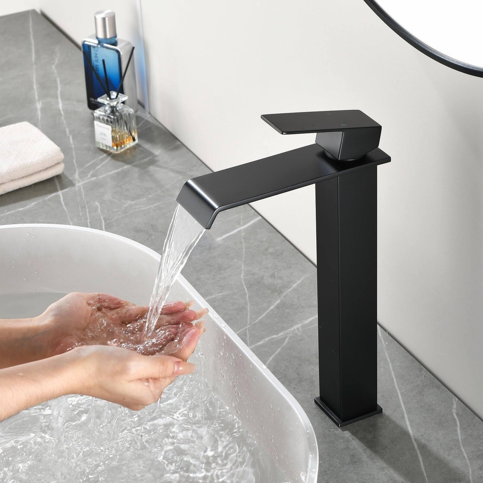 Alt View 4. Boyel Living - Black Faucet SUS304 Waterfall Spout cUPC Cartridge 60cm Supply Line Pop Up Drain - Matte Black.