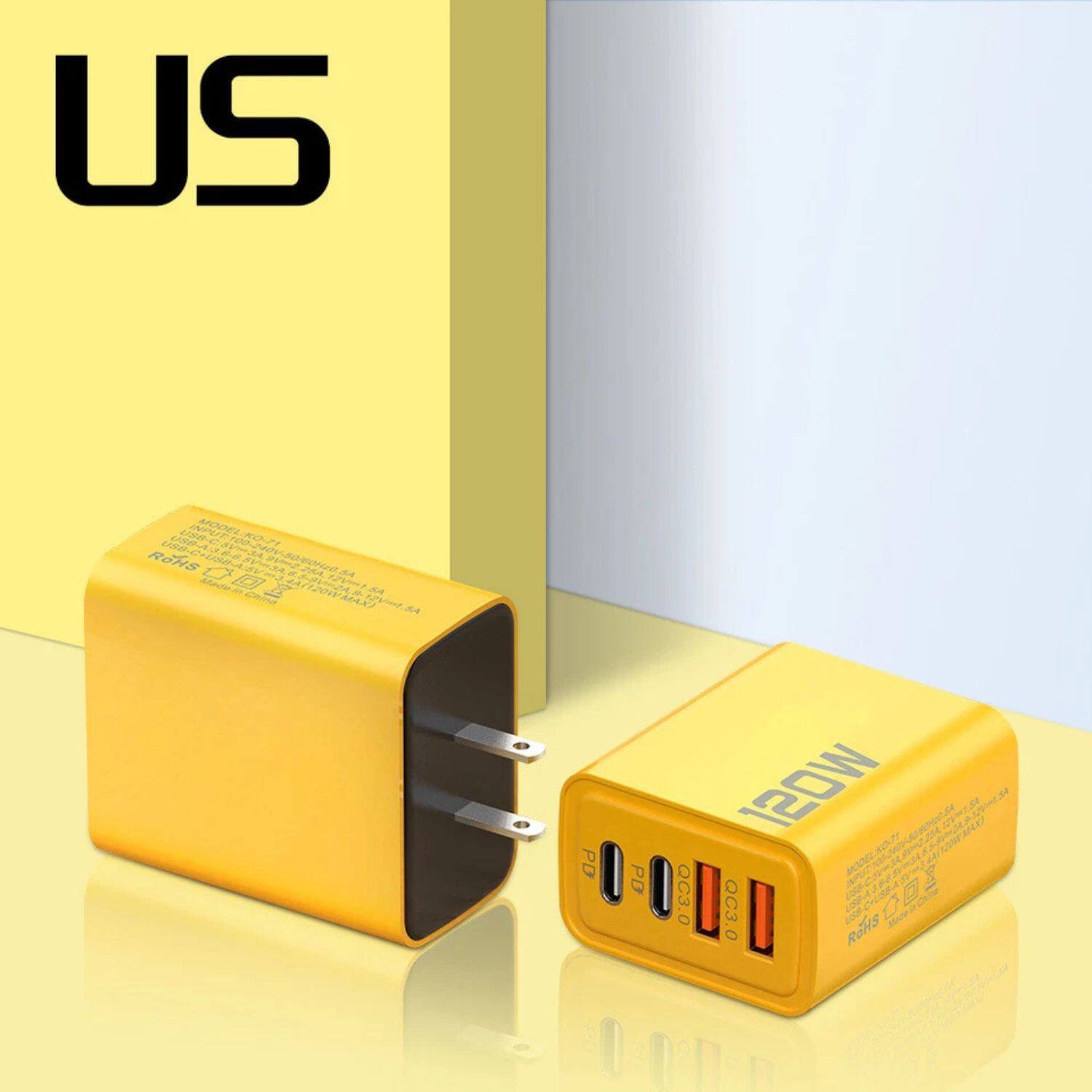 US

120W

ROHS

Made in China

Model: QC3.0

Input: 100-240V~50/60Hz 1.5A

Output: 5V/2.4A, 9V/2A, 12V/1.5A, 20V/6A

Total Power: 120W

Made in China

ROHS

Model: QC3.0

Input: 100-240V~50/60Hz 1.5A

Output: 5V/2.4A, 9V/2A, 12V/1.5A, 20V/6A

Total Power: 120W