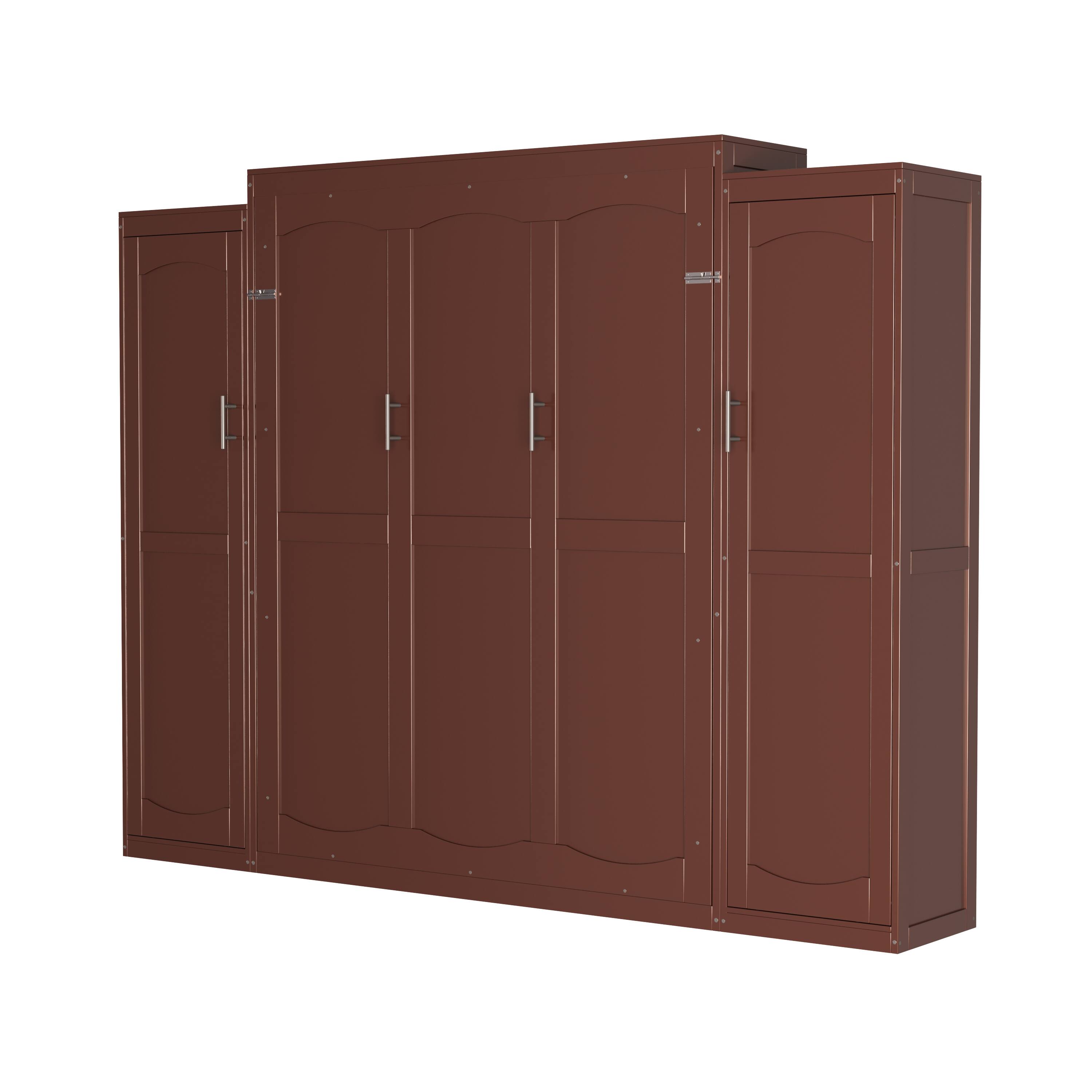 Alt View 7. Tiramisubest - Full Size Murphy Bed with 2 Wardrobe and Storage Shelf, Multifunctional Foldable Platform Bedframe, Walnut - Walnut.