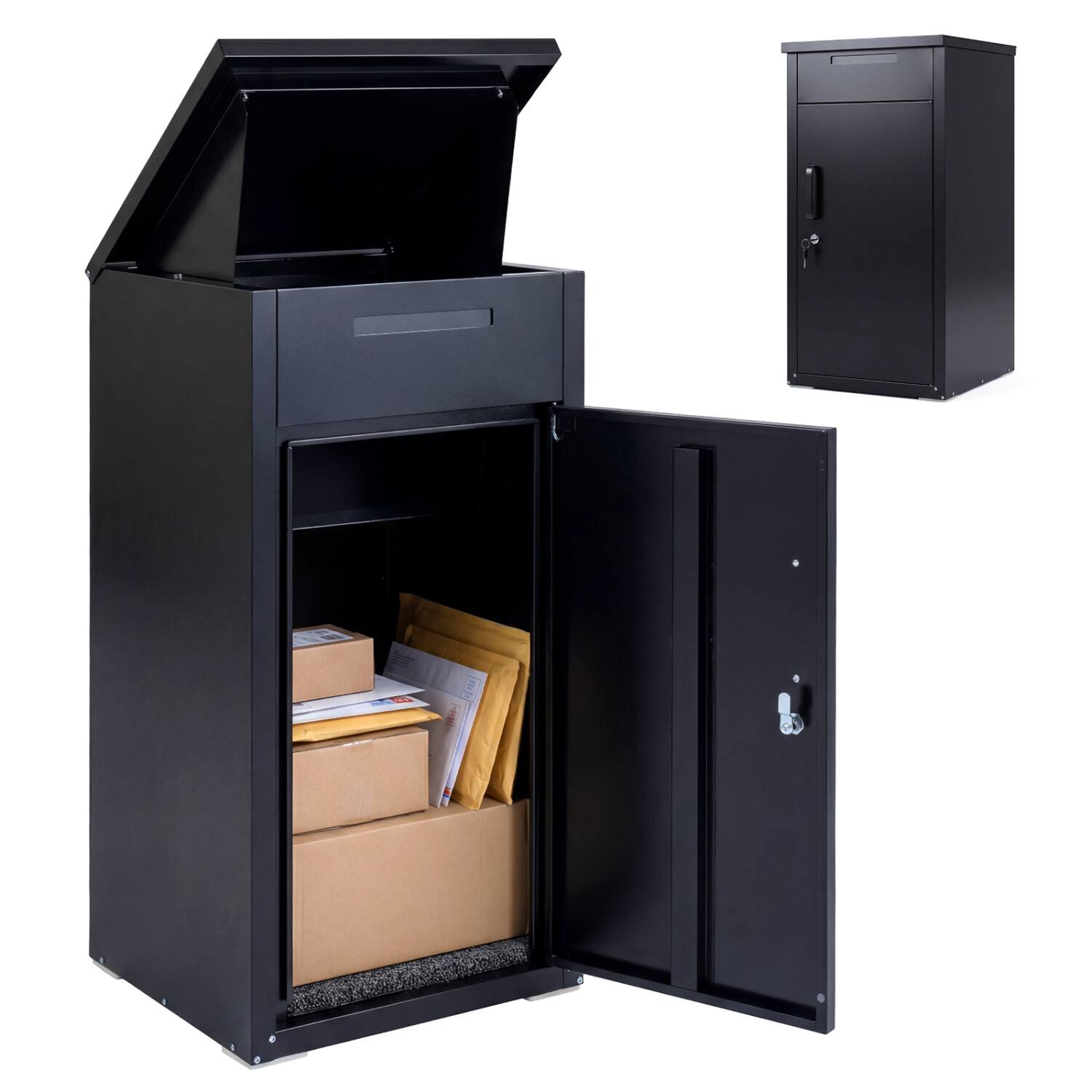 Left. WELLFOR - Package Delivery Box with Anti-Theft Board and Lockable Door - Black.