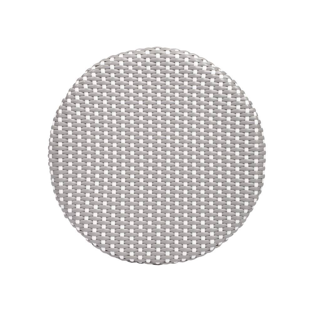 Angle. Butler Specialty - Tobias Rattan Round 24" Counter Stool - Gray And White Dot.