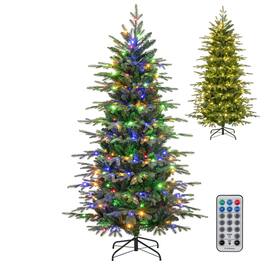 WELLFOR - 6ft Pre‑lit Hinged Artificial Christmas Tree with 714 Lush Branch Tips &260 LED Lights,Realistic Holiday Decoration - Green