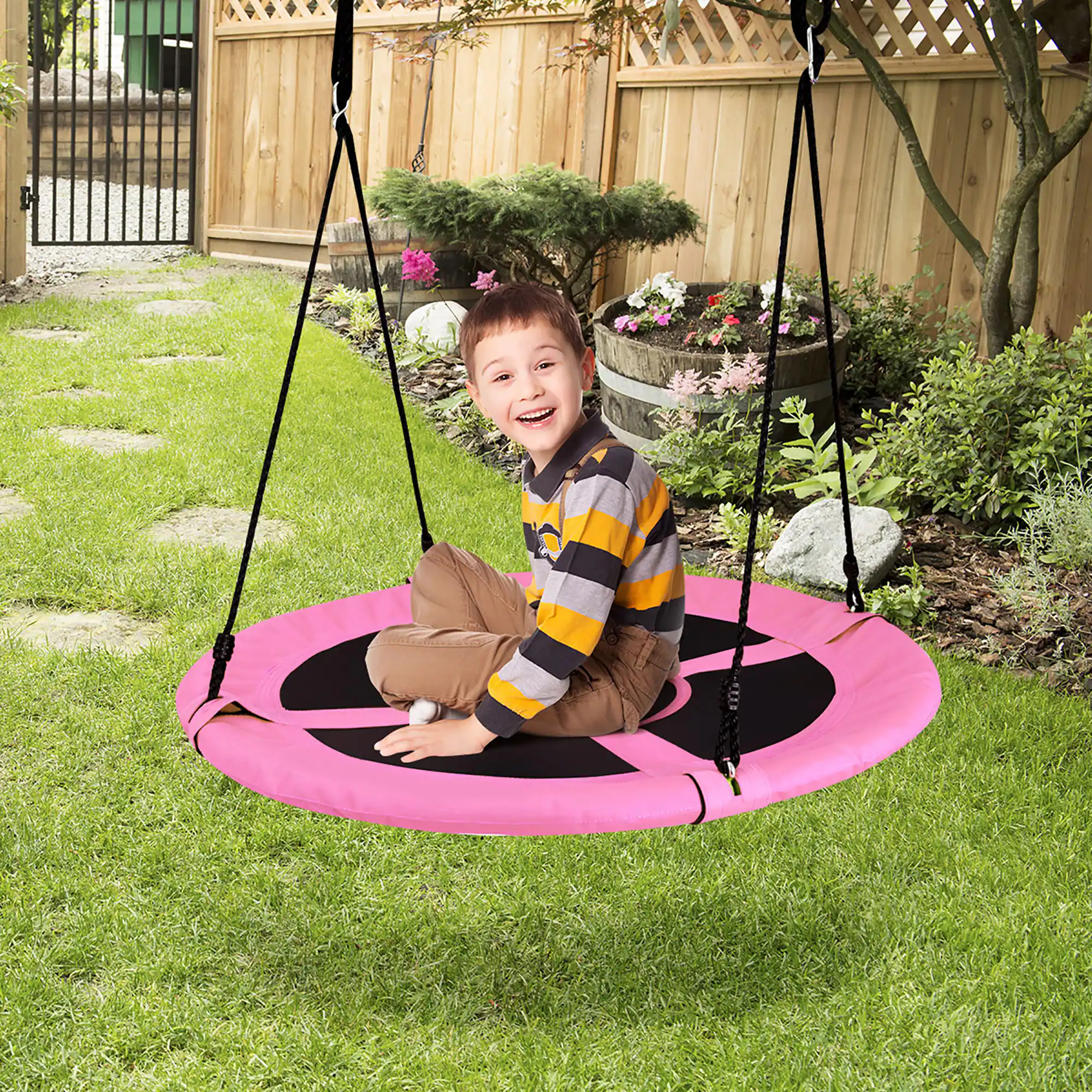 Alt View 3. Costway - Costway 40" Flying Saucer Tree Swing Indoor Outdoor Play Set Swing for Kids - Pink.