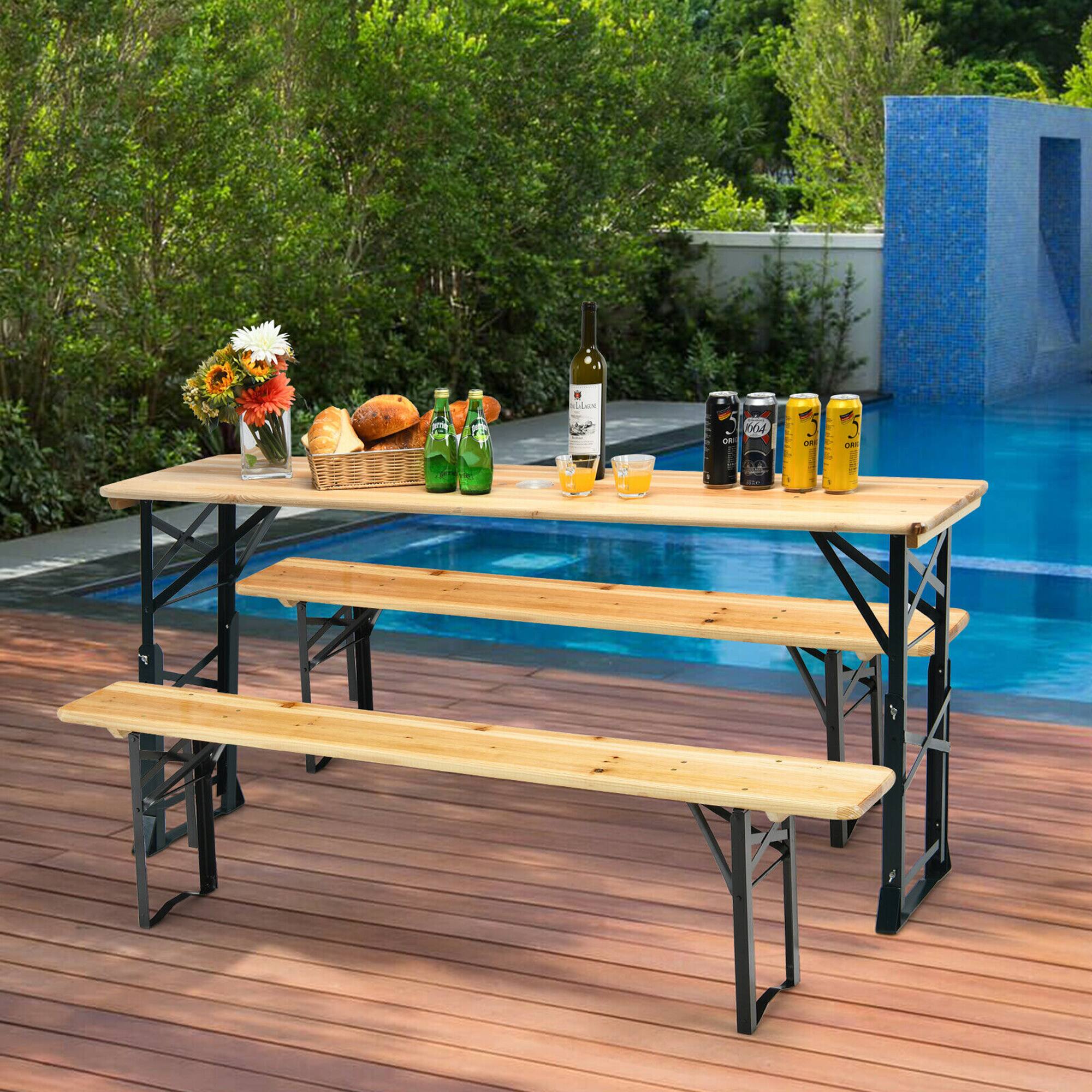 Alt View 4. Gymax - Gymax 5.5 Ft Outdoor Folding Wood Picnic Table Height Adjustable Metal Frame - Natural.
