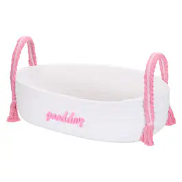 Unique Bargains - Rectangular Rope Basket, 14.6x7.9x7.1inch Small Woven Basket with Handles for Shelf Storage Home Decor Gift Chest - White/Pink