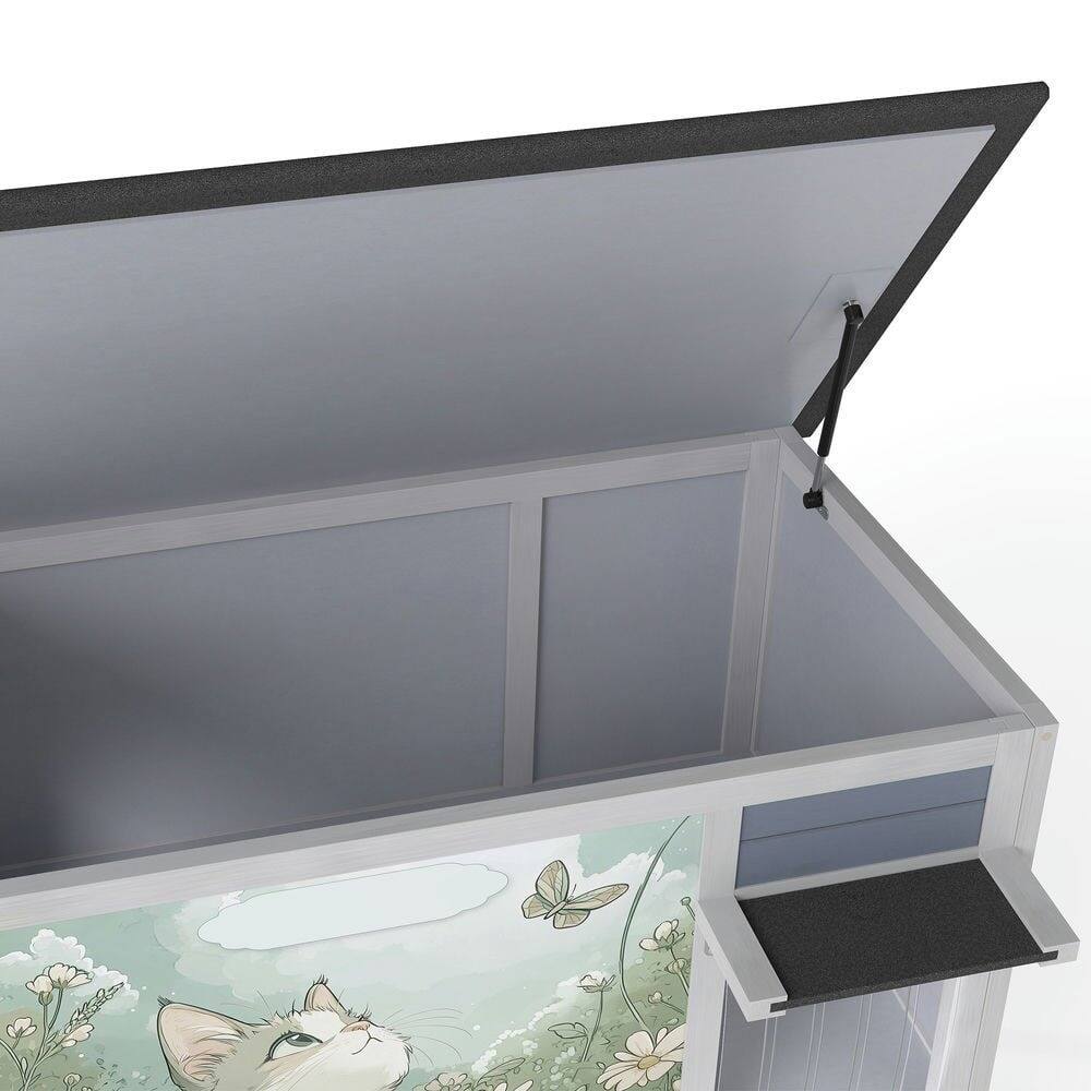 Left. Resenkos - Resenkos Elevated Cat Shelter, Weatherproof Feral Home With High Legs, Curtained & Escape Door, Openable Top, Gray.