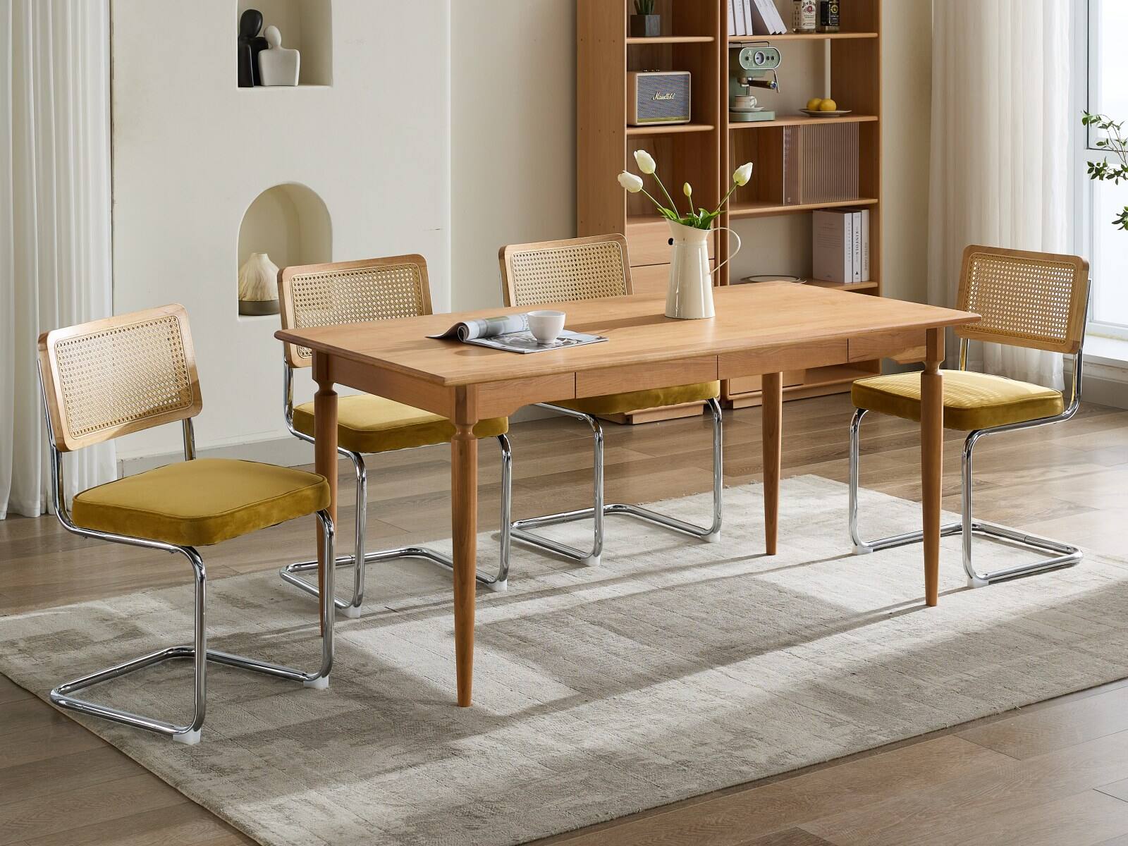 Alt View 5. Lirago - Dining Chairs Set of 2 Velvet Upholstered Rattan Back Kitchen Chairs Gold 31.9"H x 16.2"D x 18.5"W - Golden.