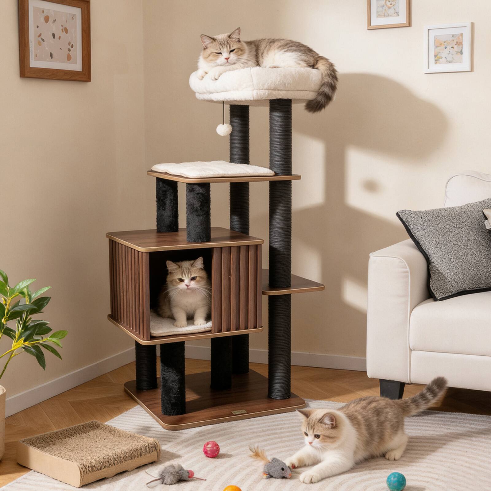 Alt View 1. Gymax - Gymax 53 5'' Tall Cat Tree for Indoor Cat Wooden Cat Tower Top Perch w/ Soft Padding.