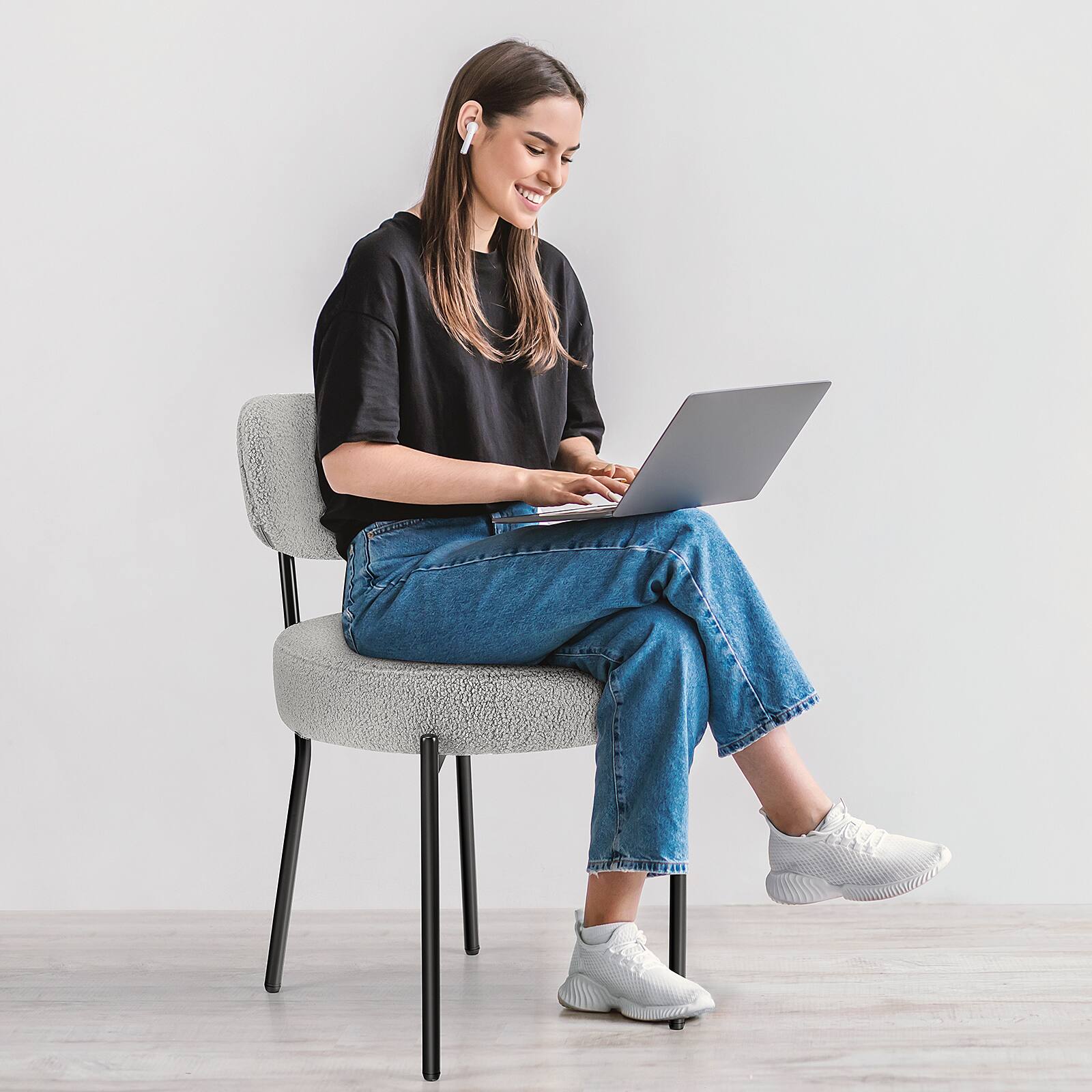 Alt View 2. Bestier - Modern Comfort Dining Chair with Upholstered Seat and Black Metal Frame, Ergonomic Backrest for Dining Room(Set of 2) - Gray.