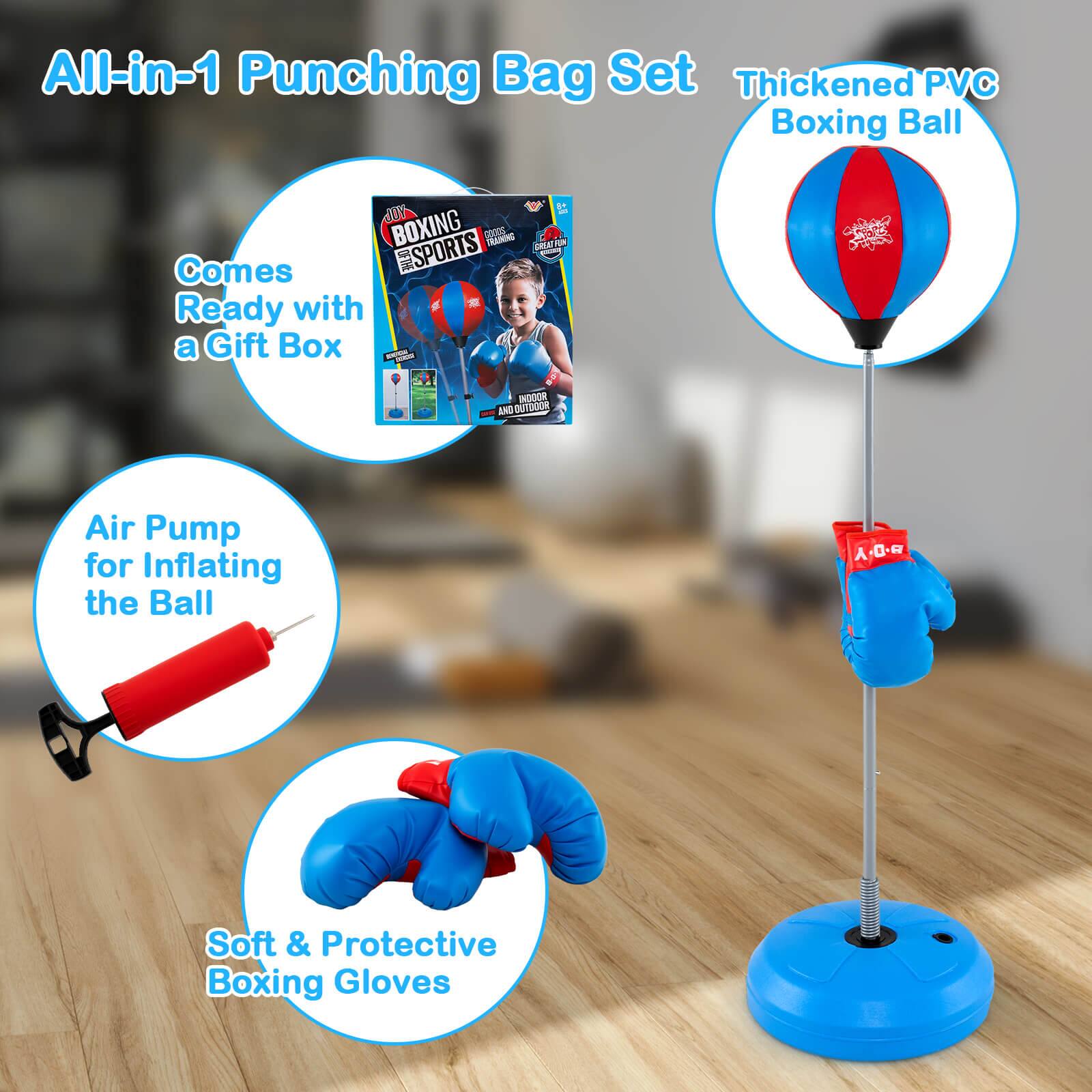 All-in-1 Punching Bag Set

- Thickened PVC Boxing Ball
- Comes with a Gift Box
- Air Pump for Inflating the Ball
- Soft & Protective Boxing Gloves