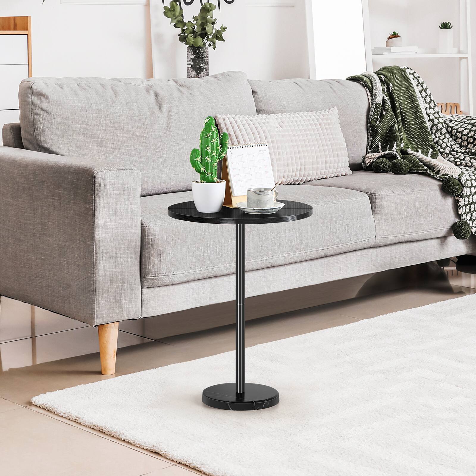Alt View 1. Oumilen - Large Round Side Table with Marble Base, White - Black.