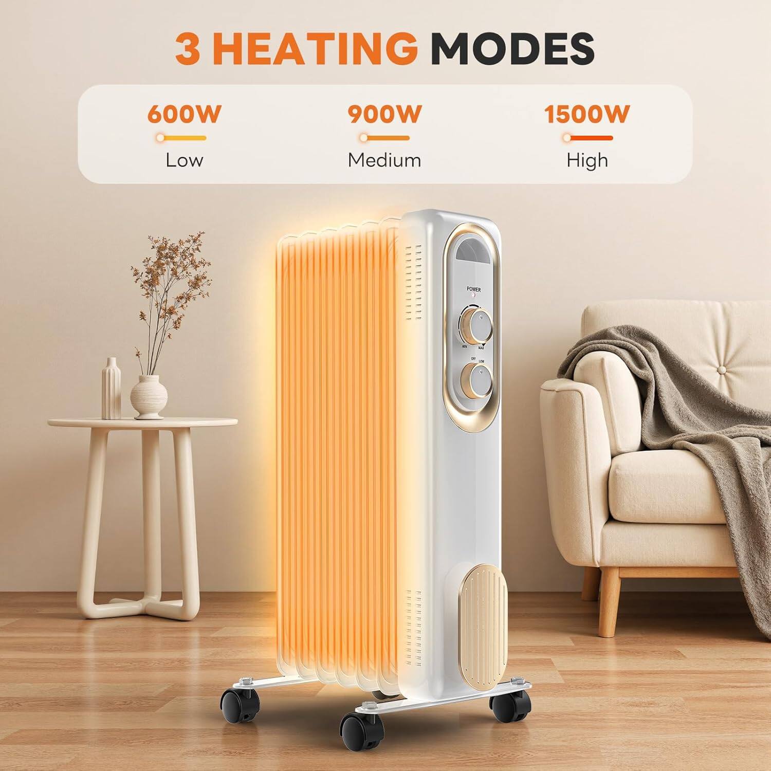 3 HEATING MODES

600W Low  
900W Medium  
1500W High