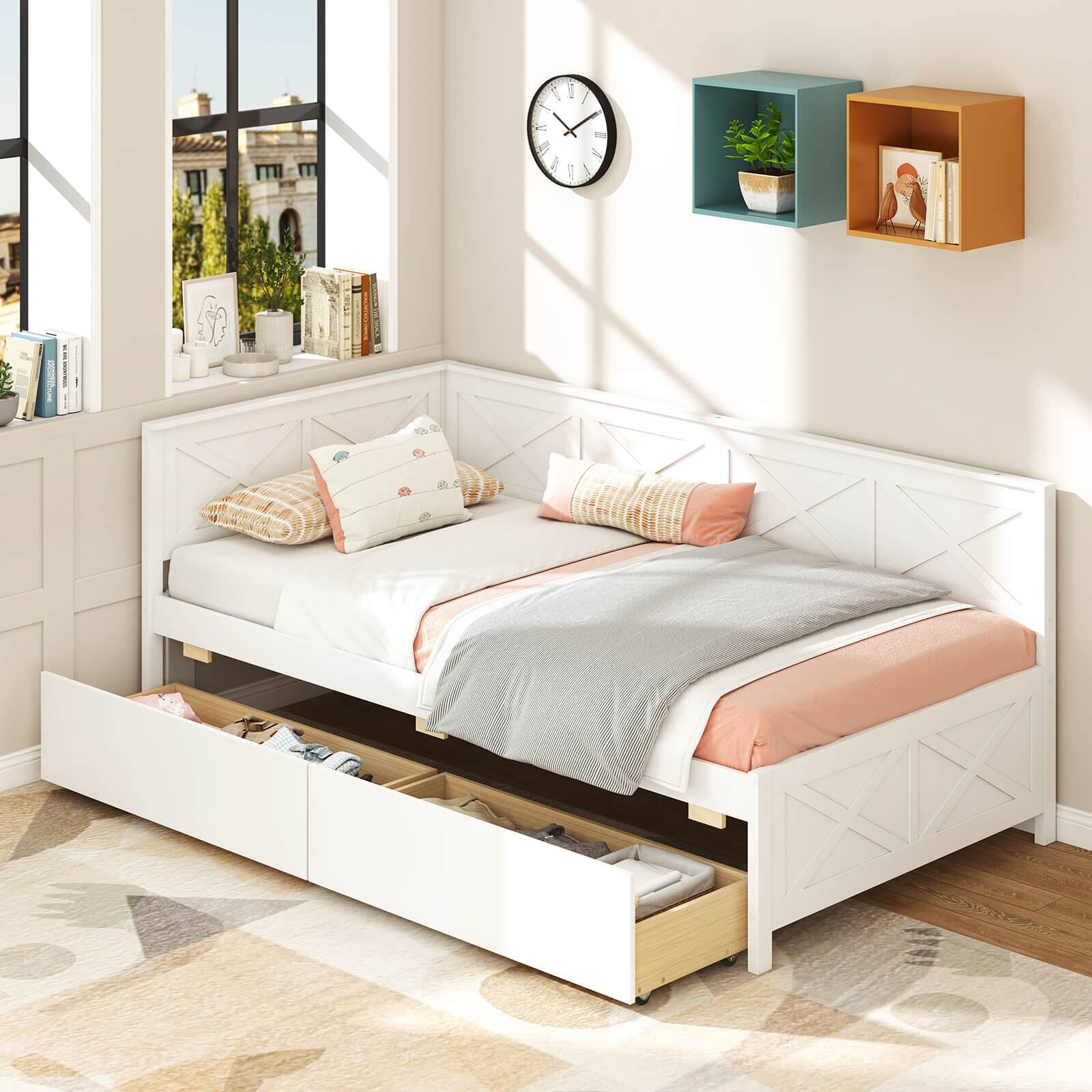 Alt View 1. Costway - Costway Twin Size Daybed with 2 Storage Drawers Slats Support & Guardrails Sofa Bed White - White.