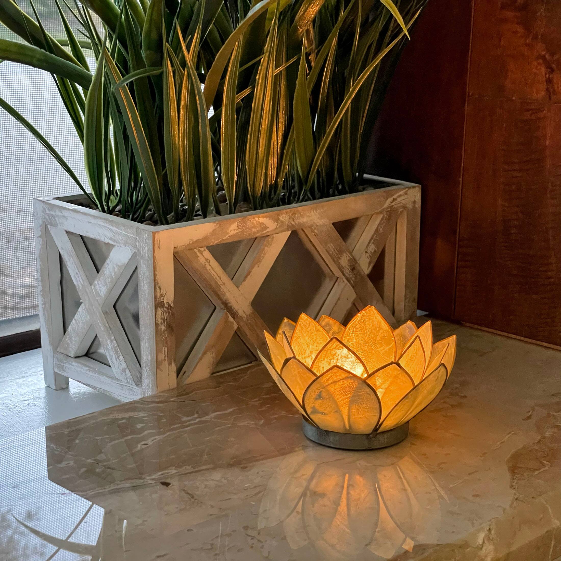Alt View 3. Contrast Inc. - Seafoam Green Capiz Shell Blooming Lotus Flower Blossom Tealight Candle Holder - Green.