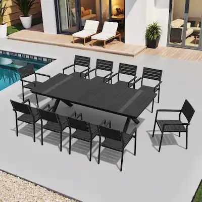 Front. Crestlive Products - Crestlive Products 11pc Patio Dining Set Aluminum Rectangle Table 10 Stackable Stationary Chairs No Armrest - Black-11PC.