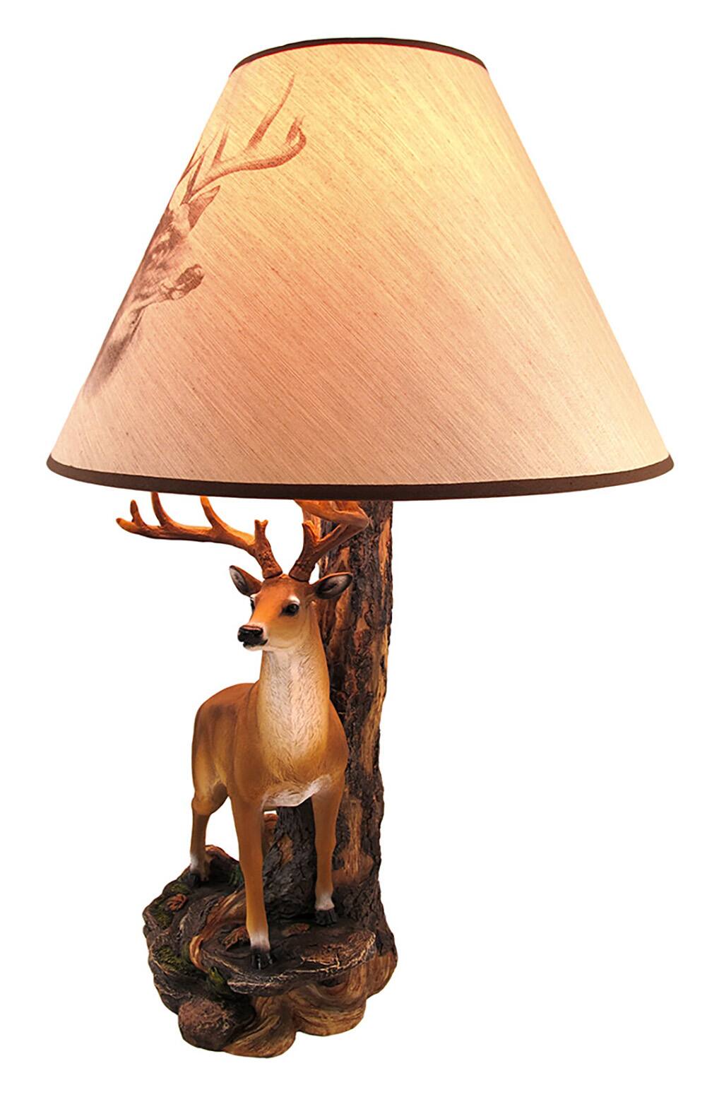 Alt View 1. Zeckos - `Champion` 12 Point Buck Table Lamp with Deer Printed Shade Western Décor - Tan.