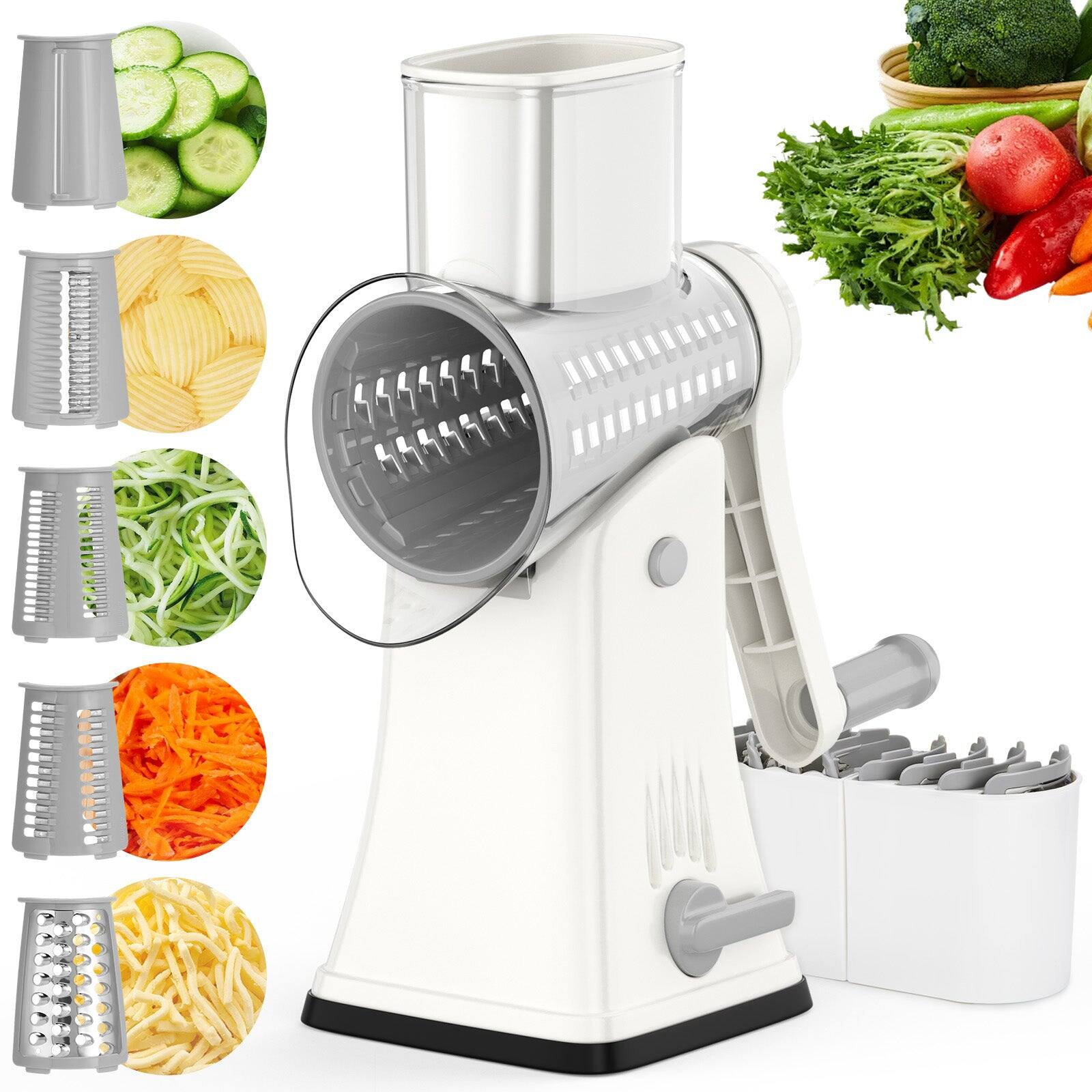 Front. Fitnate - 5 in 1 Multi-functional Cheese Grater, Stainless Steel Blade Set for Slicing, Shredding, Grinding - White.