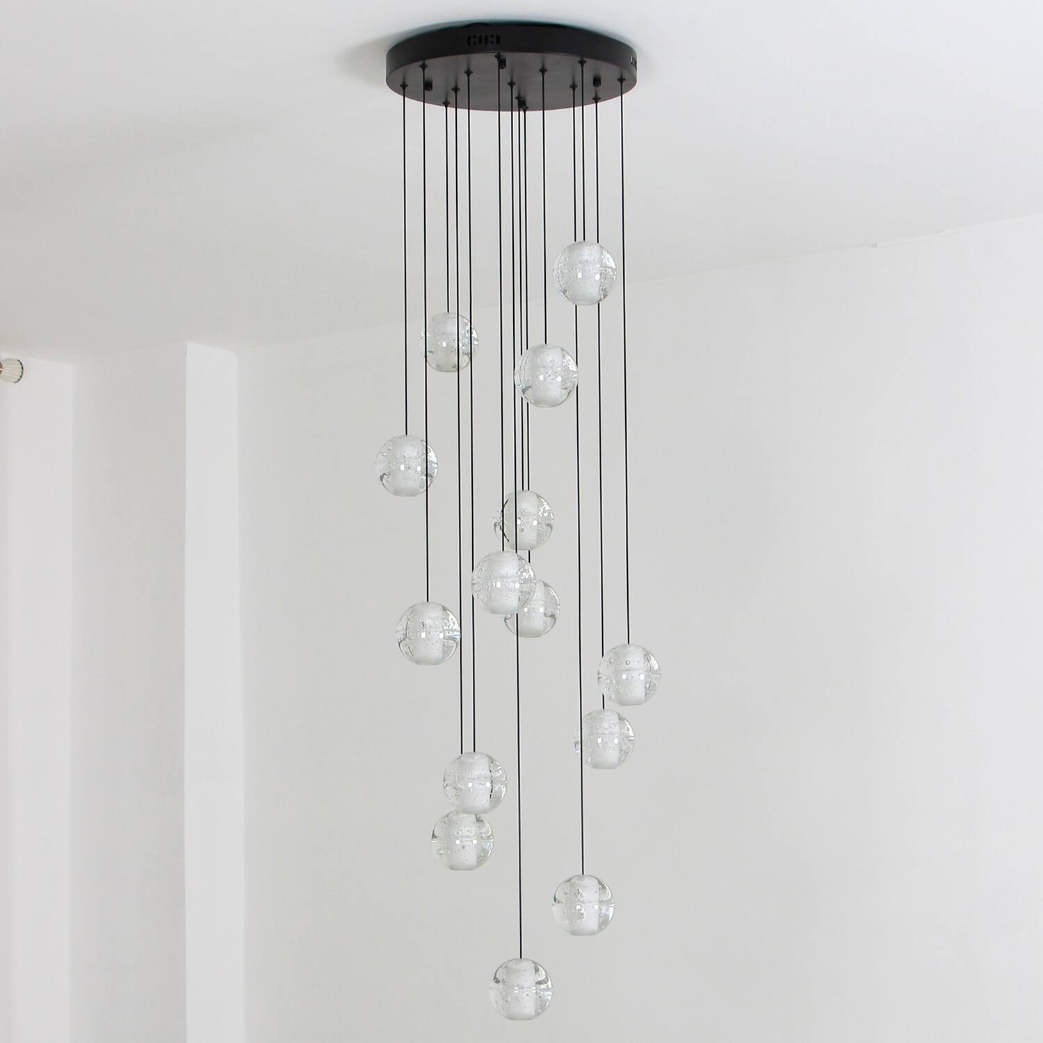 Alt View 6. Umeiluce - 14 - Light Modern Chandelier Crystal High Ceiling Hanging Pendant with Remote Control - Matte Black.