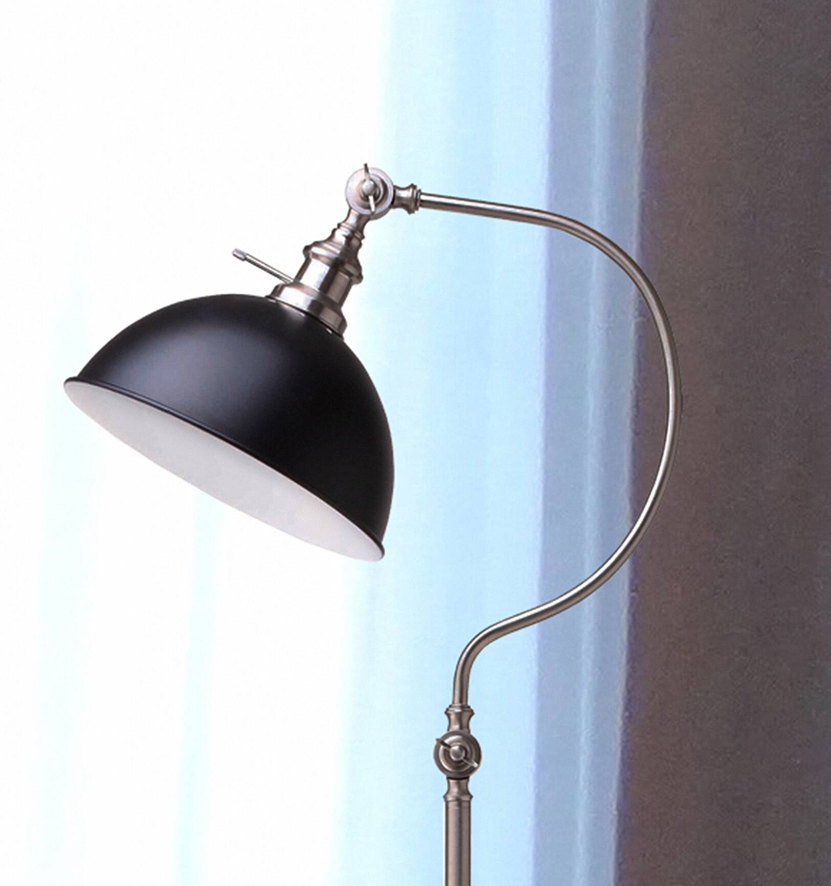 Back. APRILSOUL - 56in H SATIN NICKLE GOOD NECK FLOOR LAMP - Nickel.