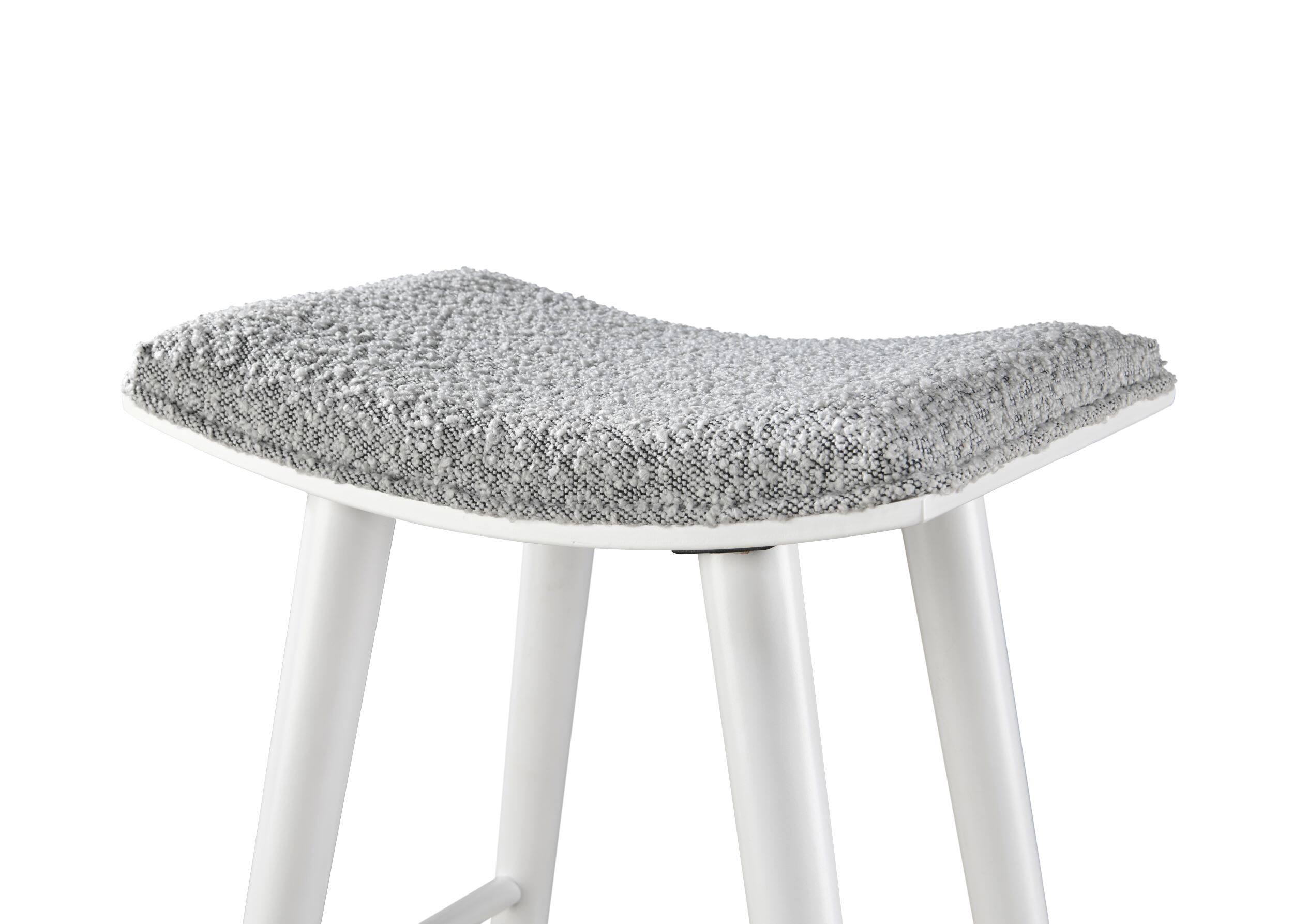 Alt View 5. LuXeo - Luna 29 in. White Backless Wood Saddle Bar Stools with Gray Boucle Fabric Seat (Set of 2) - White/Gray.