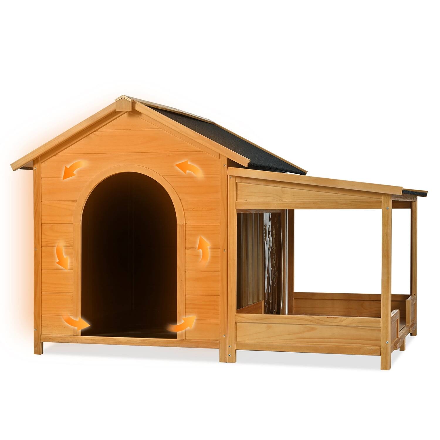 Alt View 2. Pefilos - 60" Outdoor Dog House with Insulated Liner for Winter Use, Weatherproof Dog Kennel with Porch & Elevated Floor.