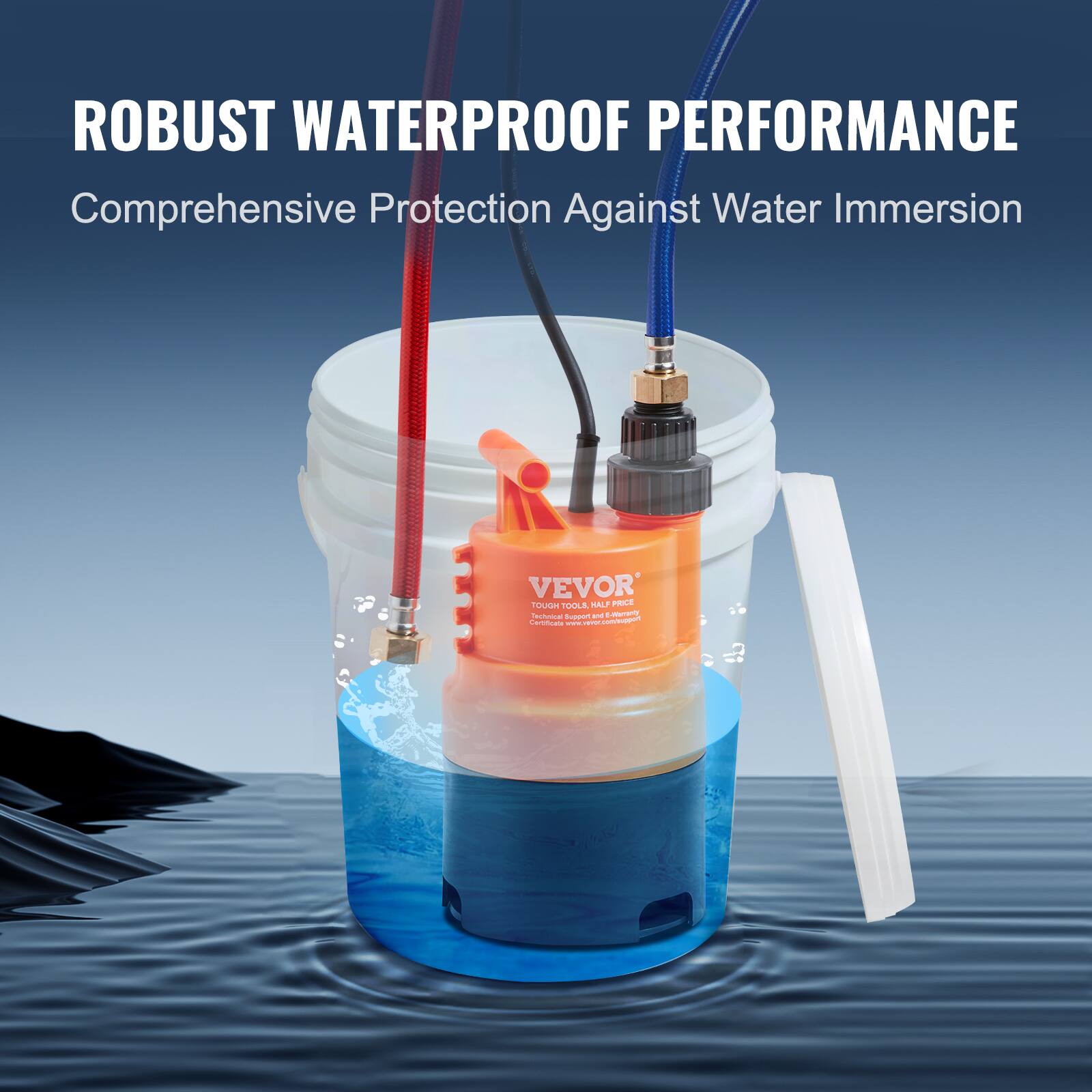ROBUST WATERPROOF PERFORMANCE  
Comprehensive Protection Against Water Immersion  

VEVOR  
TOUGH TOOLS, HALF PRICE