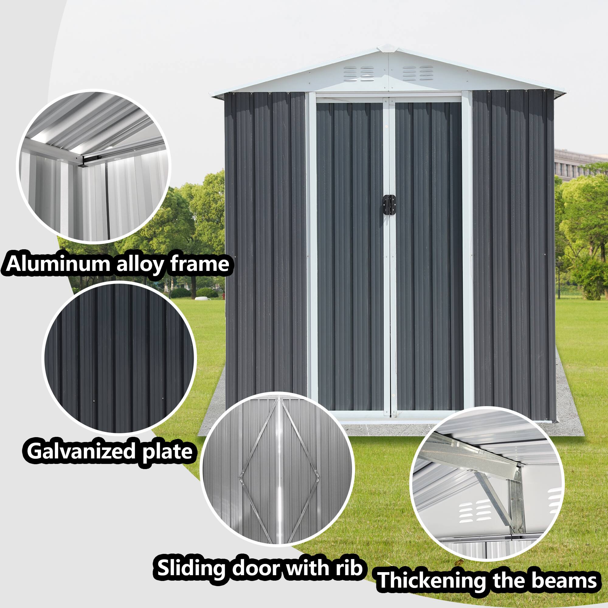 Aluminum alloy frame  
Galvanized plate  
Sliding door with rib  
Thickening the beams