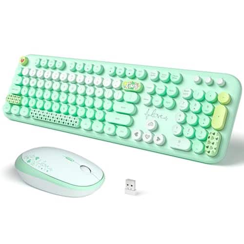 Reds Spade - And Mouse Set Typewriter Full Size With Number Pad 2 4g Cute Combo For Windows 7 8 10 Laptop Desktop Pc Puep - Green