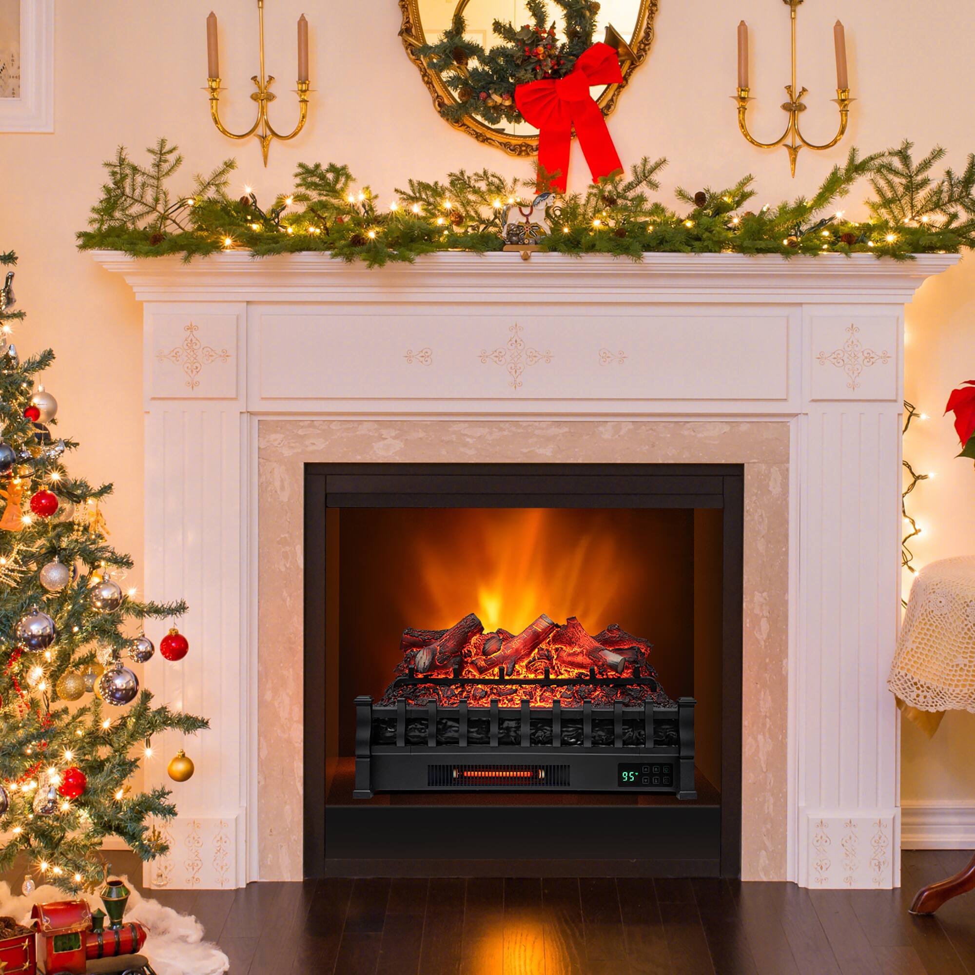 Alt View 3. Gymax - Gymax 26'' Infrared Quartz Electric Fireplace Heater W/ Lemonwood Logs Thermostat - Black.