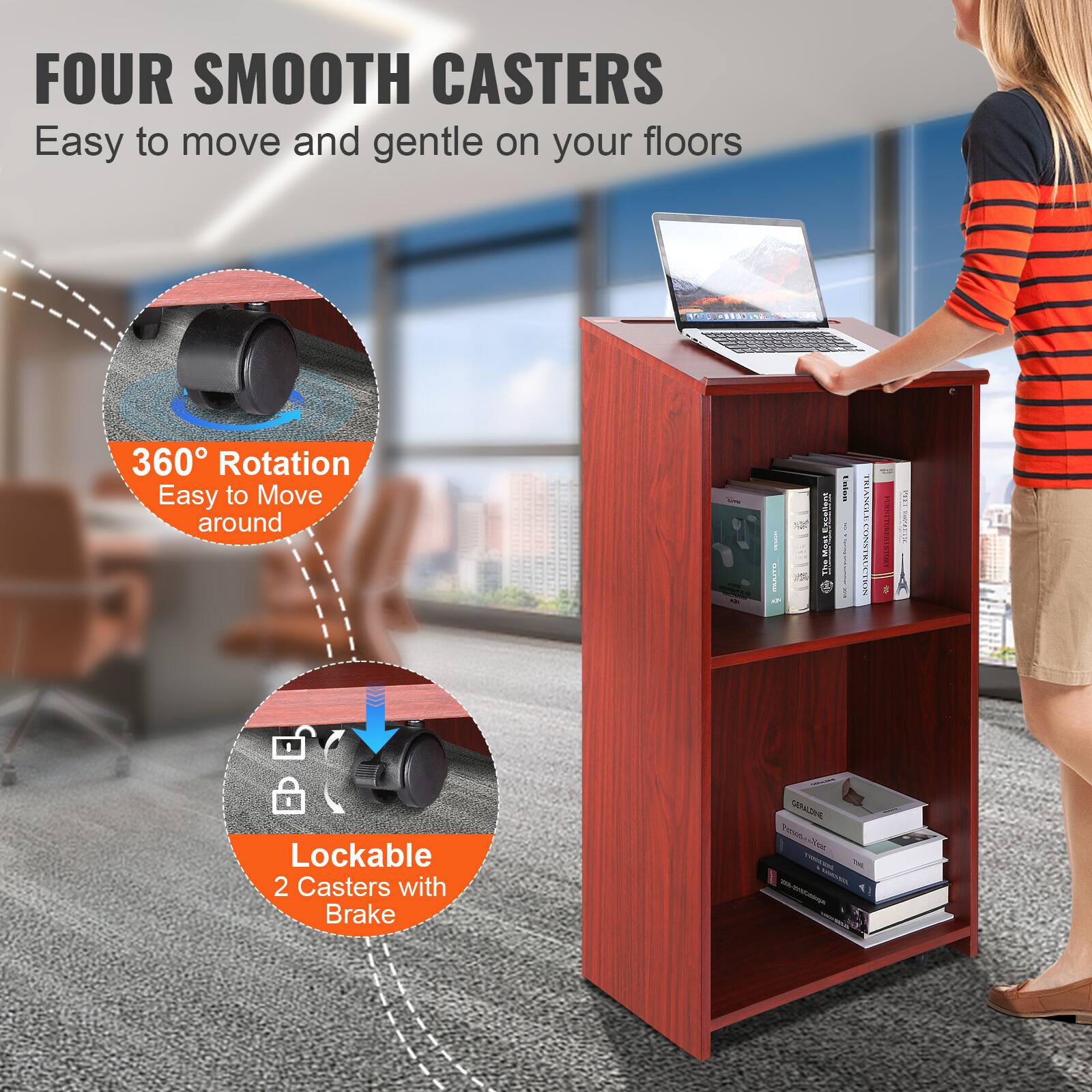 FOUR SMOOTH CASTERS Easy to move and gentle on your floors. 360° Rotation Easy to Move around | Lockable 2 Casters with Brake.