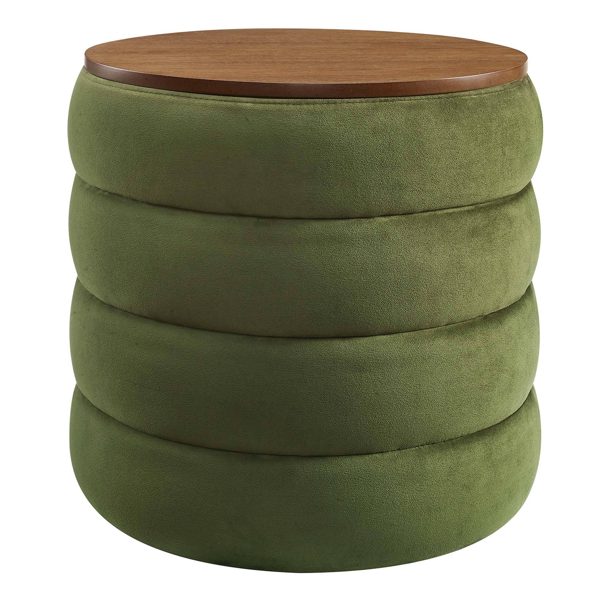 Angle. Modway - Mezzo Round Performance Velvet Storage Ottoman by Modway - Moss Green.