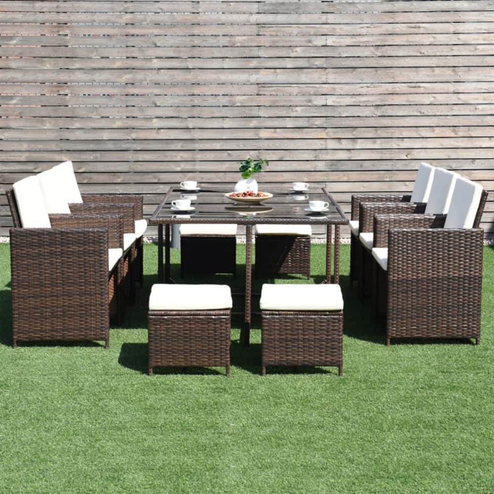 Mondawe - 10 Pieces Outdoor Patio Dining Set - Mix Brown