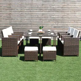 Mondawe - 10 Pieces Outdoor Patio Dining Set - Mix Brown