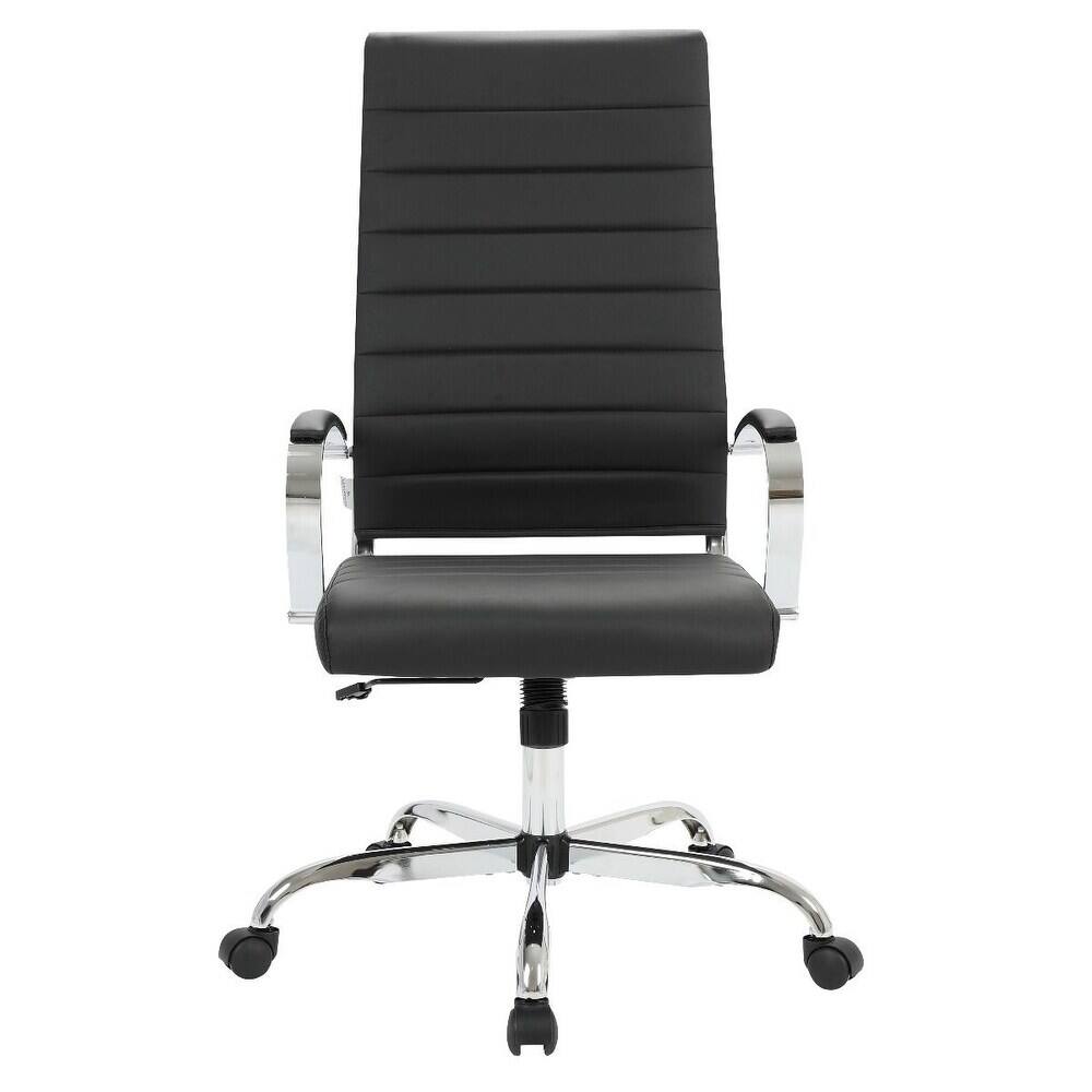 Alt View 2. LeisureMod - Set of 2 Benmar High Back Ergonomic Leather Upholstered Office Chair with Adjustable Height and Padded Armrests - Black.