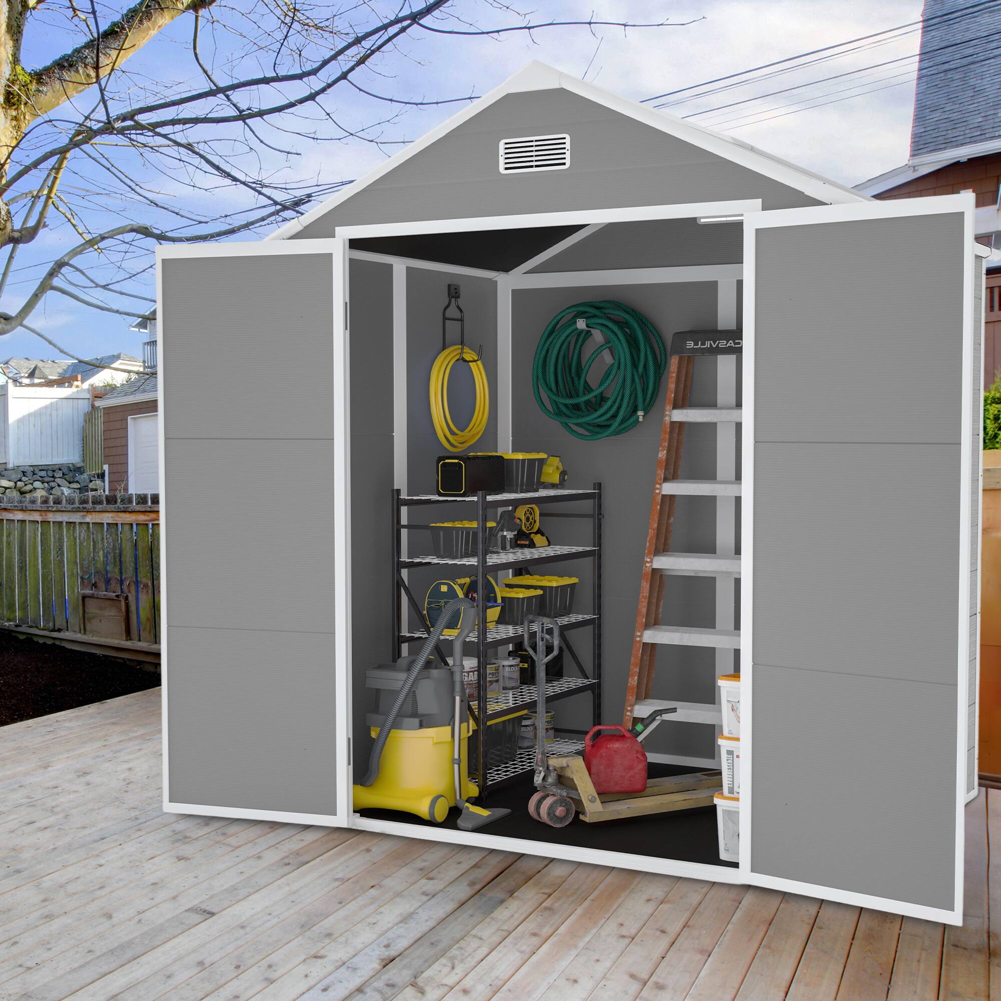 Left. Mondawe - 6X5 FT Resin Storage Shed with Lighting Window - Grey.