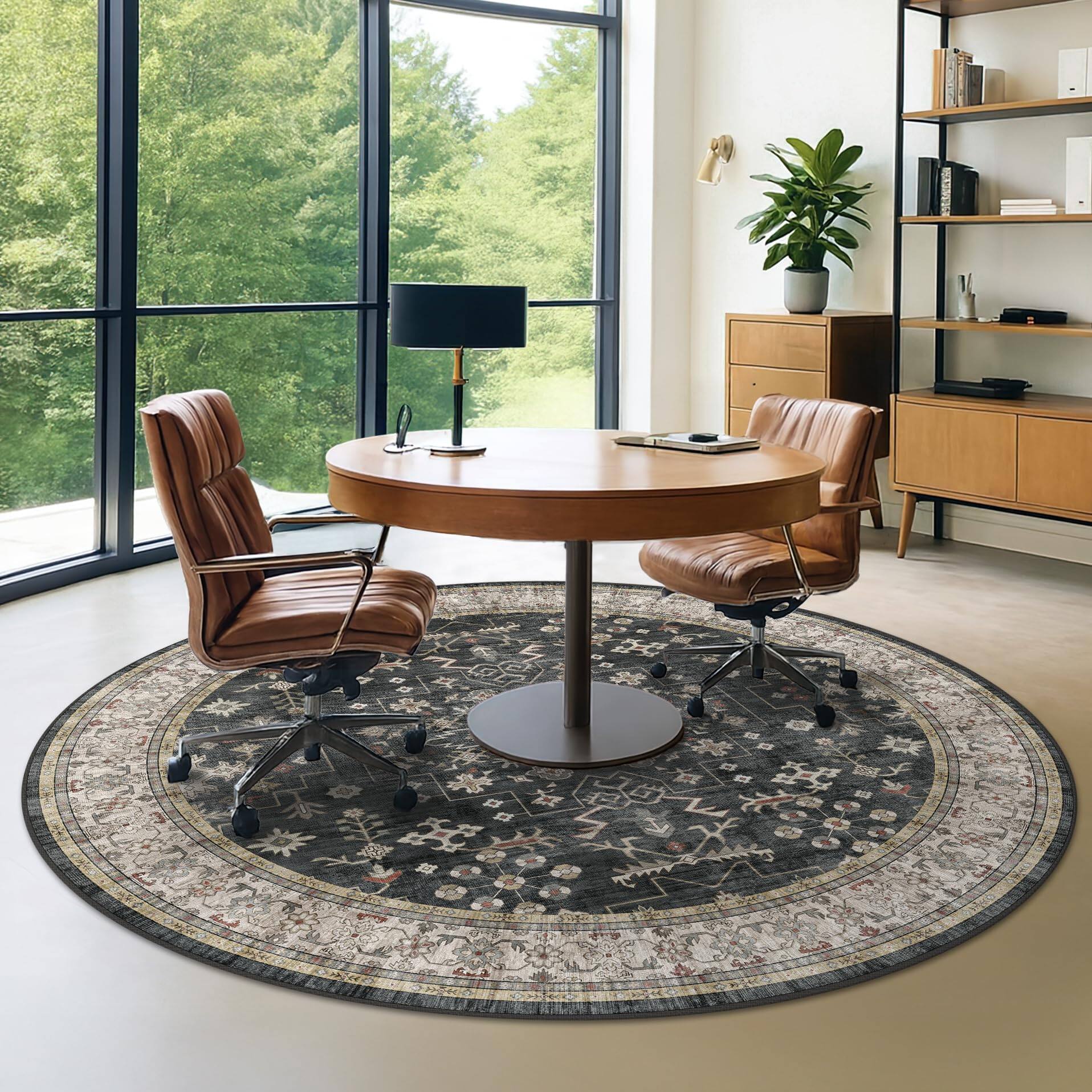 Alt View 3. Fabibe - 5X5 BLACK Machine Washable Indoor BOHO SMALL CIRCULE 5FT FOR LIVING ROOM WASHABLE DARK VINTAGE MOODY LOW PILE NON - Cream Green 8' (Round).