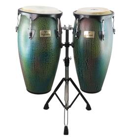 Tycoon Percussion - Supremo Series Dark Iris Select 10-inch & 11-inch Conga Set, Aged Siam Oak Shells, Water Buffalo Heads, Double Stand