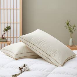 Puredown - 300TC Organic Cotton Down Feather Bed Pillow Made in Japan, Queen - Gusseted