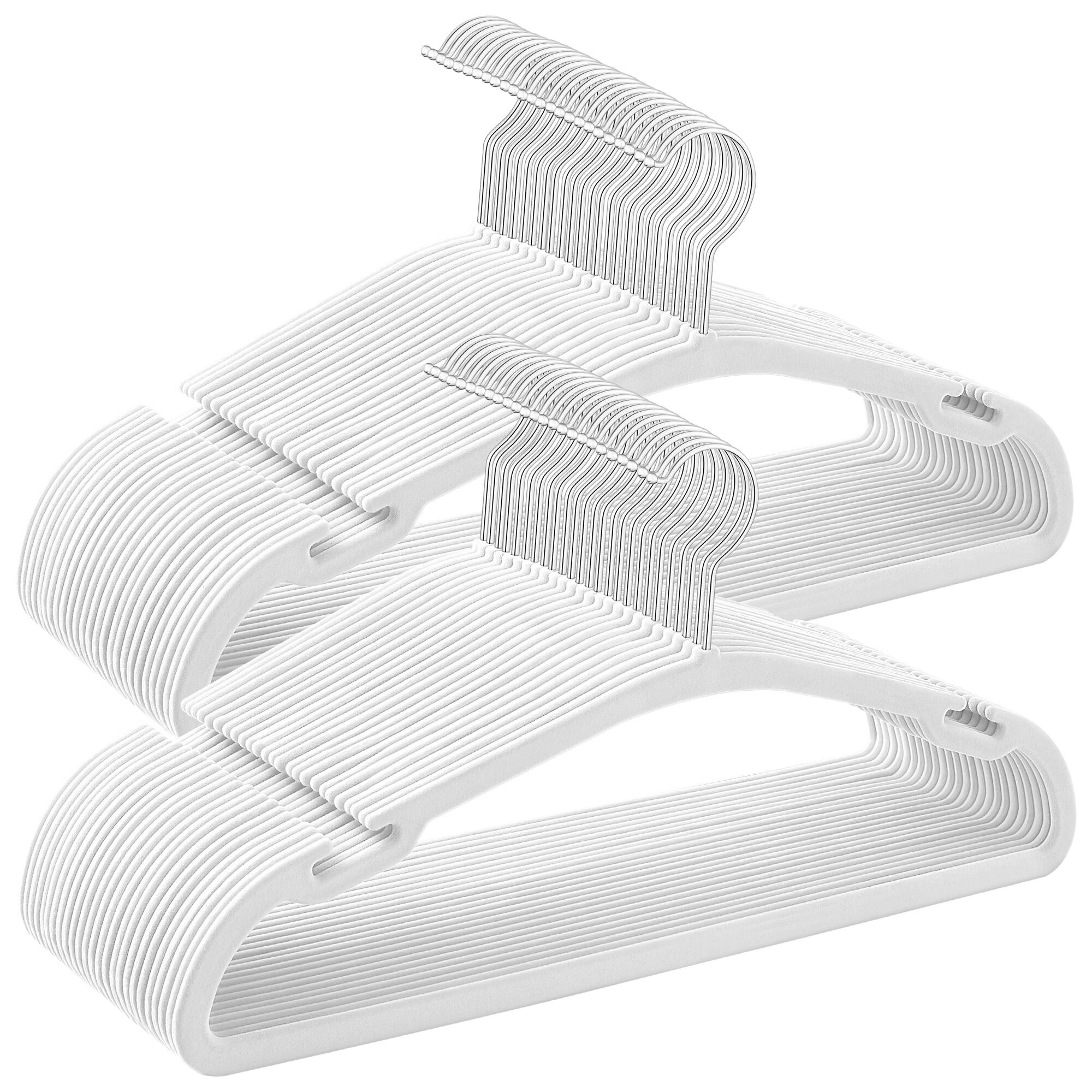 Front. Songmics Home - Velvet Hangers 50 Pack, Non-Slip Clothes Hangers, 17 x 8.3 Inches, Coat Hangers with Wide Shoulder Notches - Cloud White.