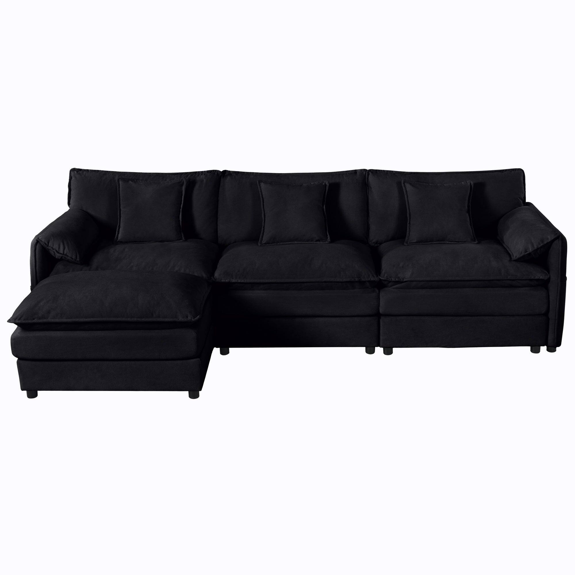 Alt View 1. Boyel Living - Modern Minimalist Black Chenille Sofa with Side Storage Pockets 4-Seat - Black.
